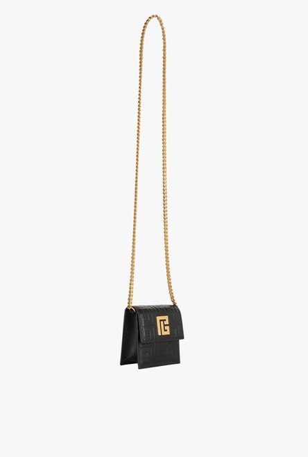 Black debossed leather card holder with Balmain monogram and chain - 2