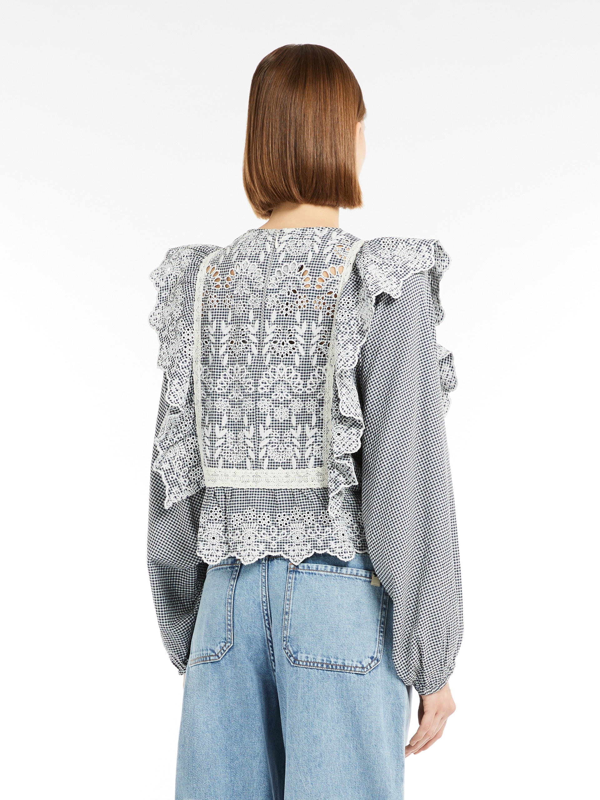 ORAZIO Gingham cotton-canvas blouse with embroidery - 4
