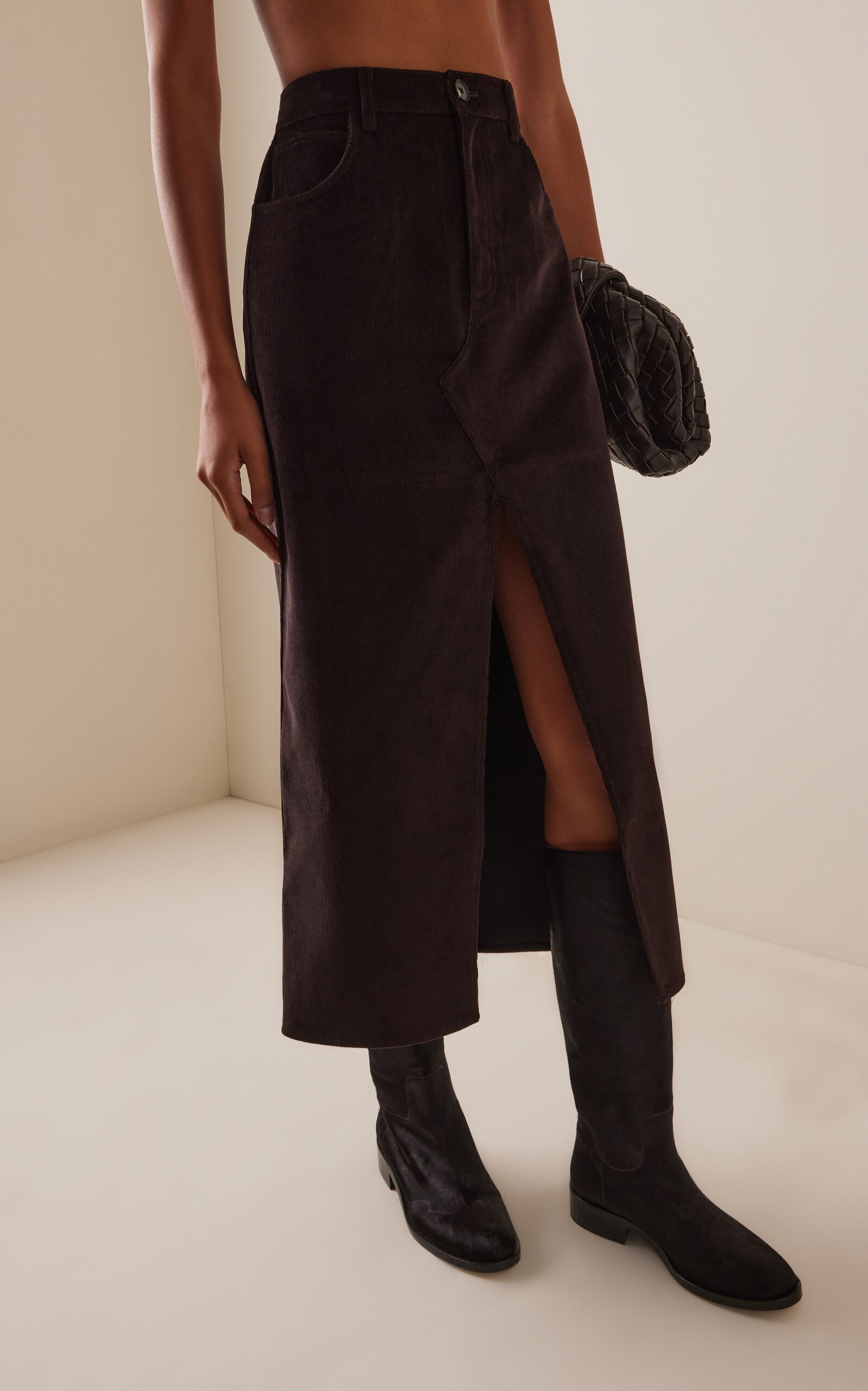 Cotton Corduroy Maxi Pencil Skirt brown - 3