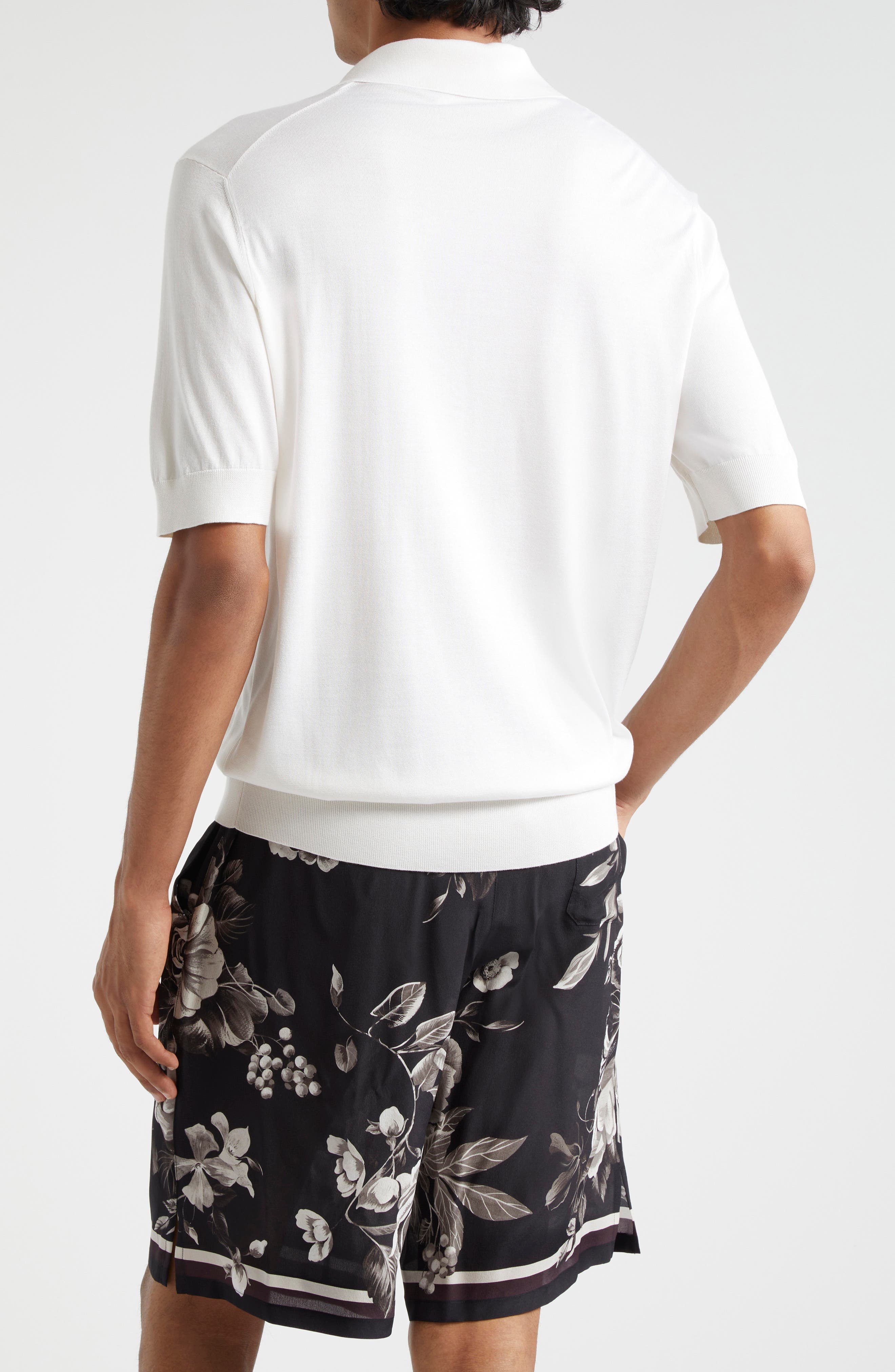 Dolce&Gabbana Logo Silk Polo Sweater in W0800 Bianco Ottico at Nordstrom - 3