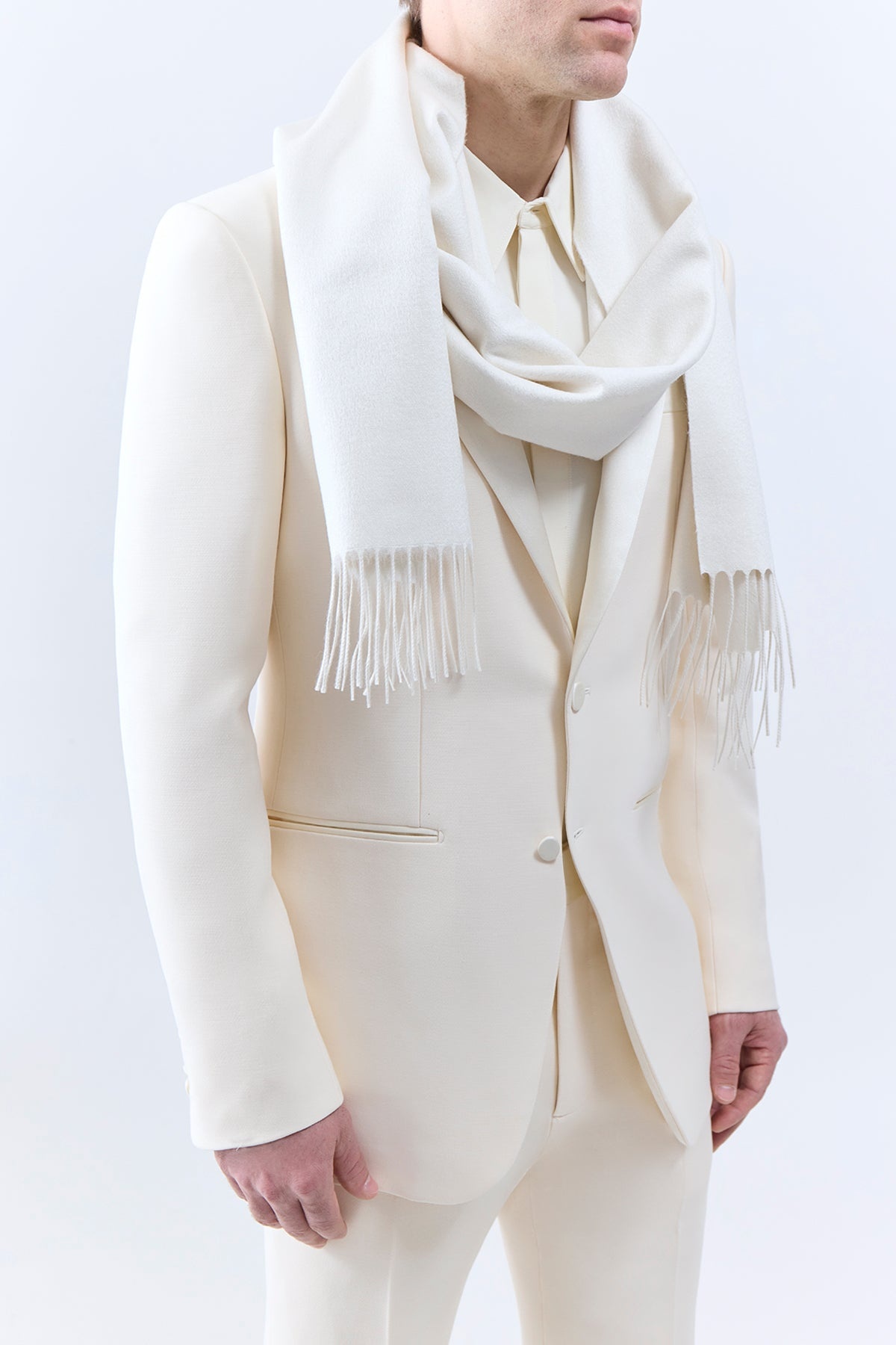 Blaine Fringe Scarf in Ivory Silk Cashmere - 5