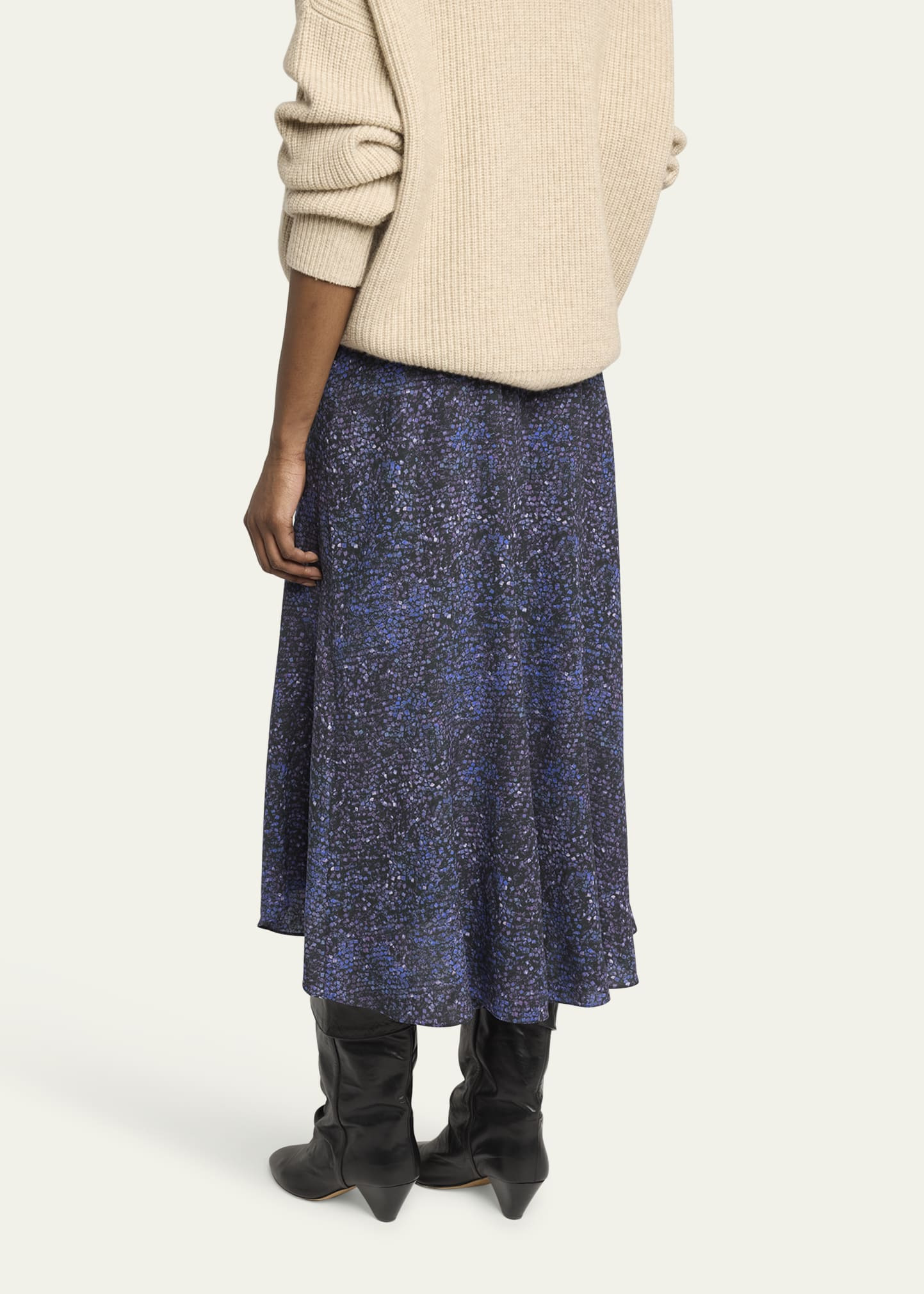 Hortensia Mosaic Flared Stretch Silk Skirt - 3