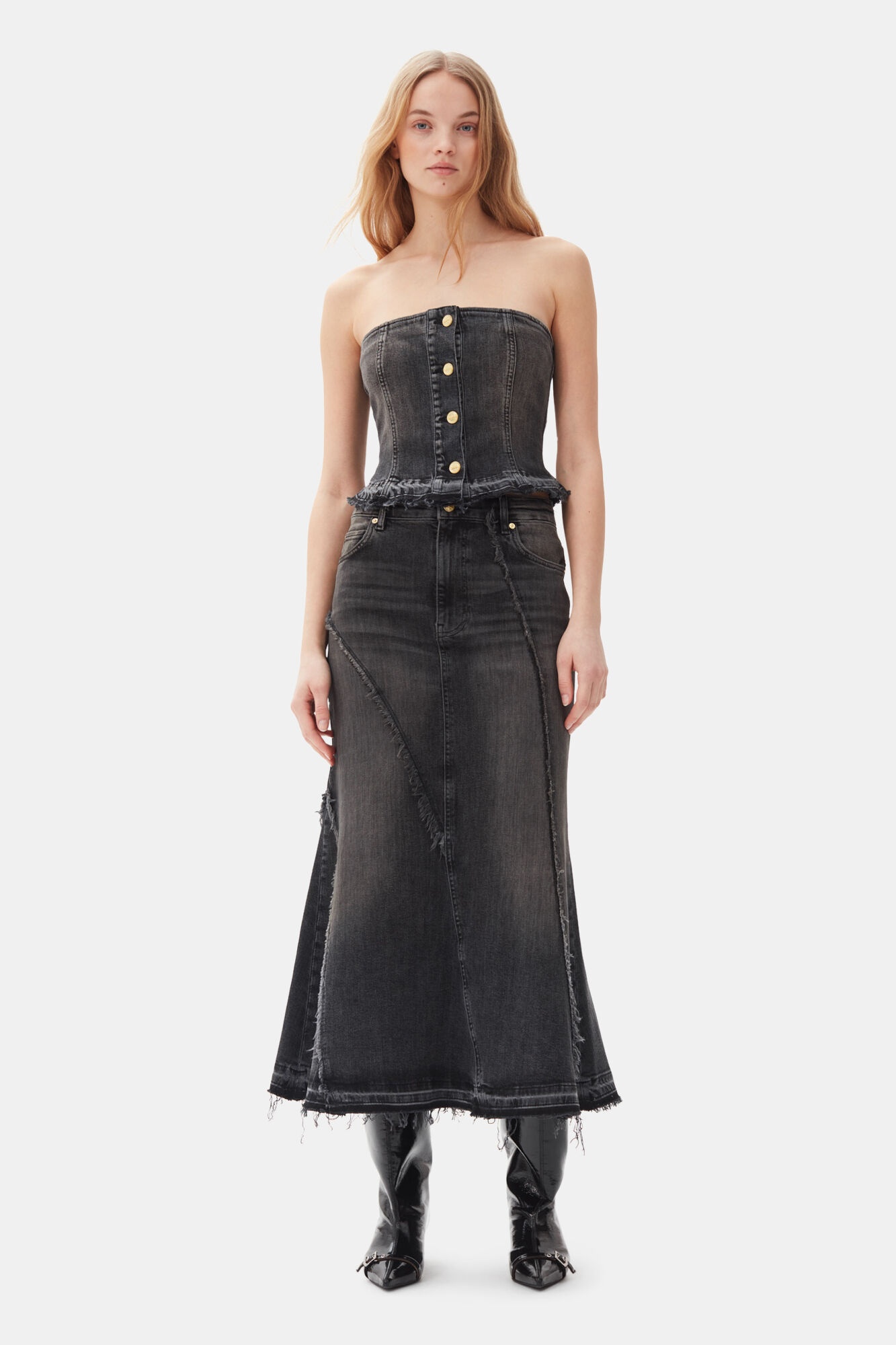 WASHED BLACK DENIM TOP - 3