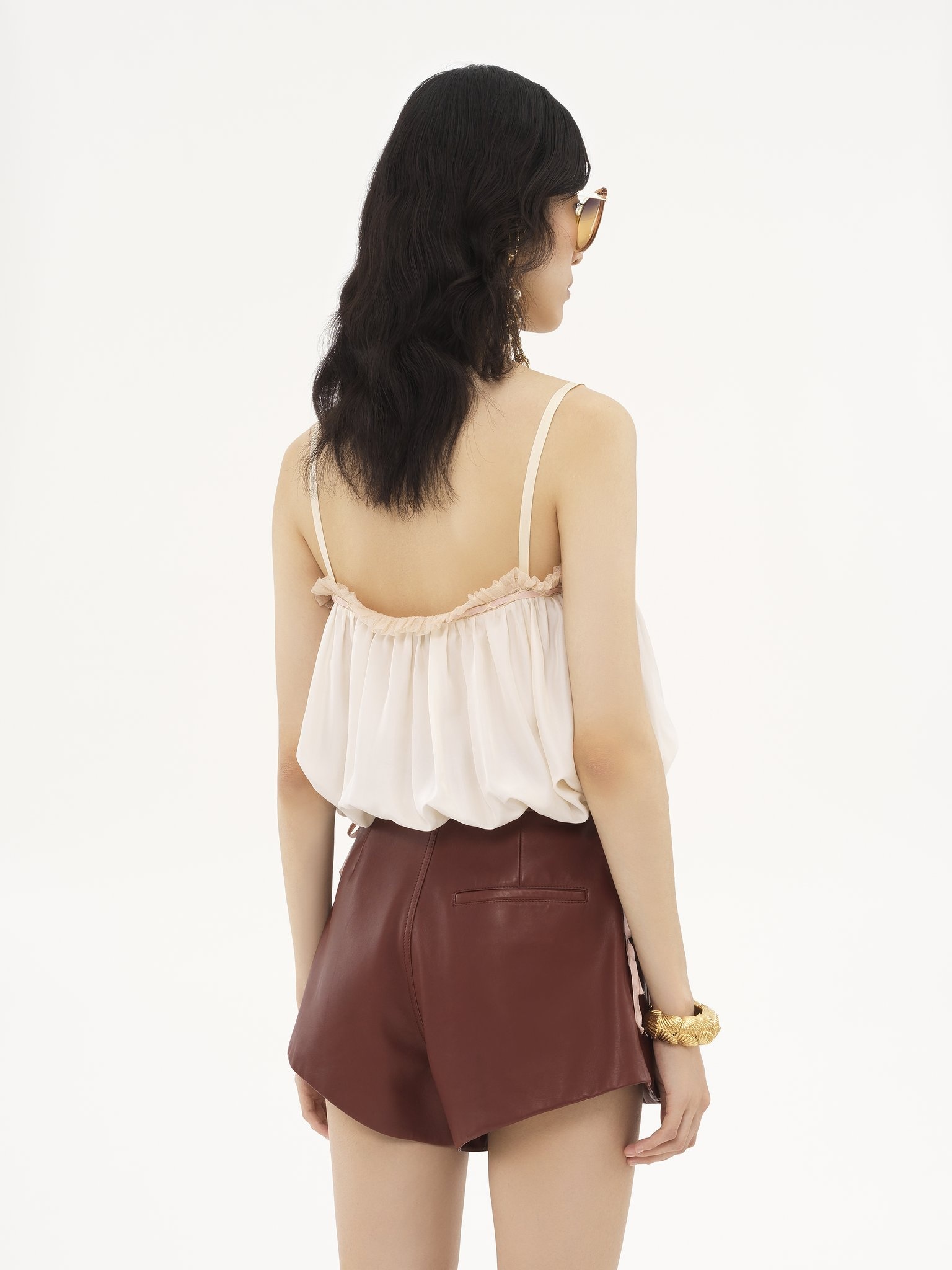 RUFFLED CAMISOLE TOP IN SILK HABOTAI - 5