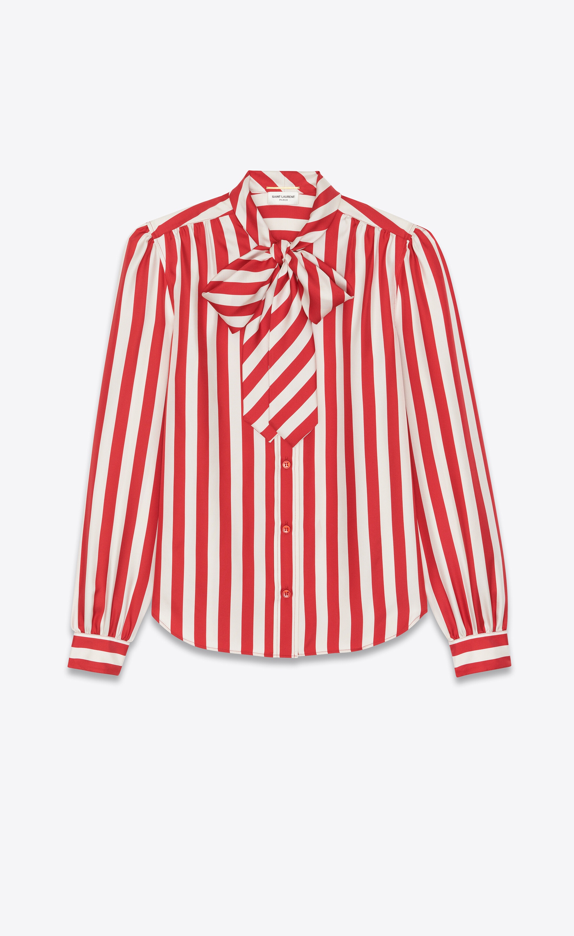 lavallière-neck shirt in striped silk twill - 1