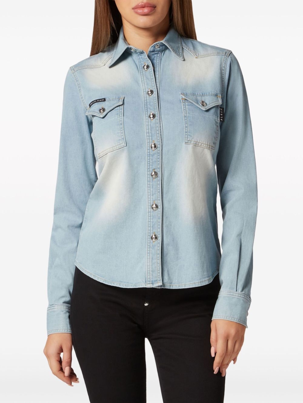 crystal-embellished denim shirt - 2