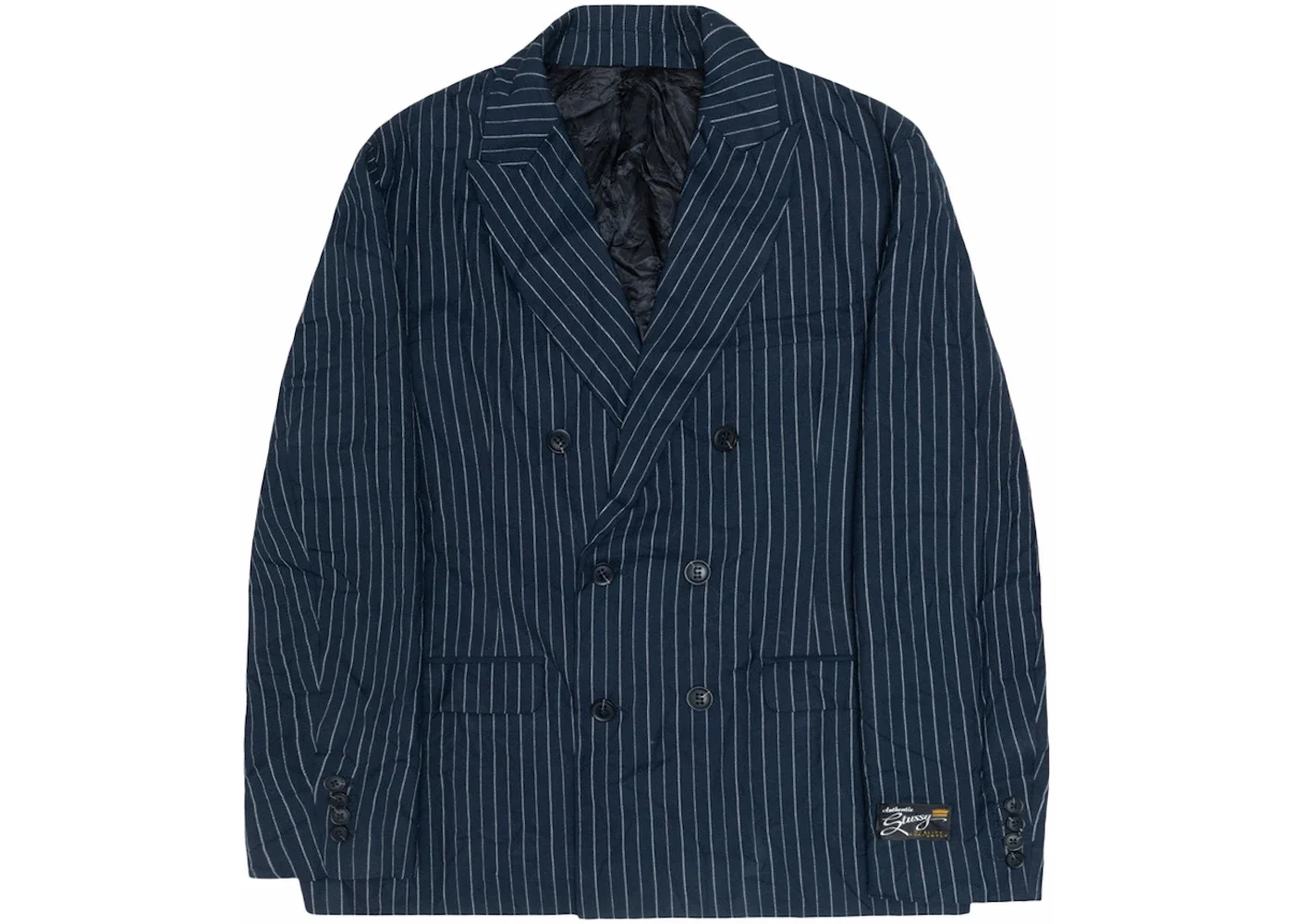 Stussy Wrinkled Stripe Double-Breasted Blazer Navy - 1