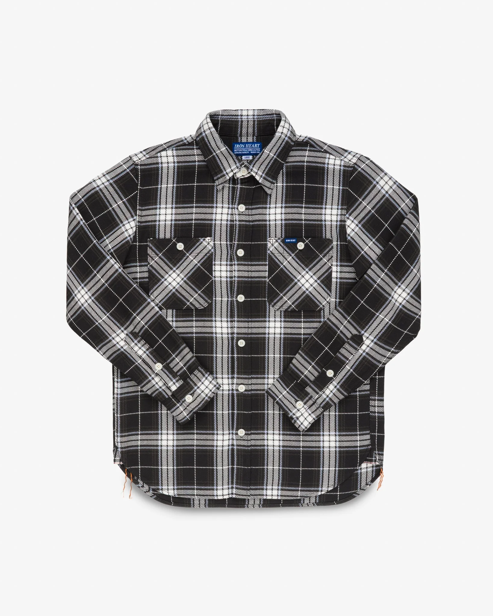 IHSH-441-BLK 9OZ SELVEDGE FLANNEL CHECK WORK SHIRT - BLACK - 1