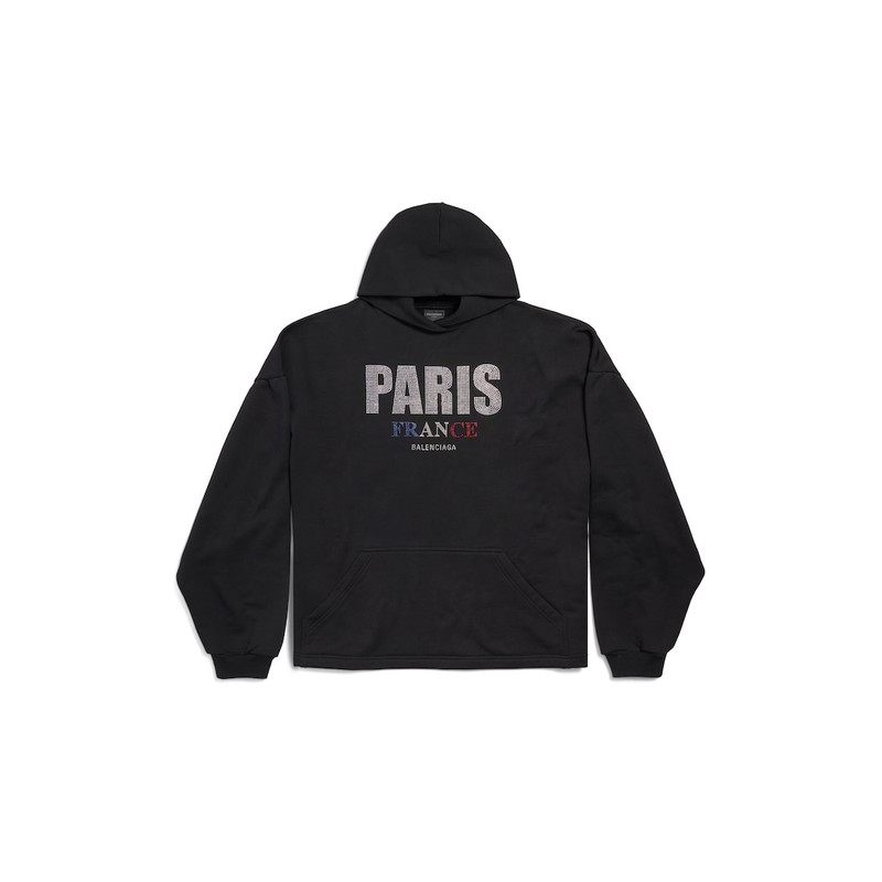 Women's Paris Strass Cropped Hoodie Oversized in Black 1