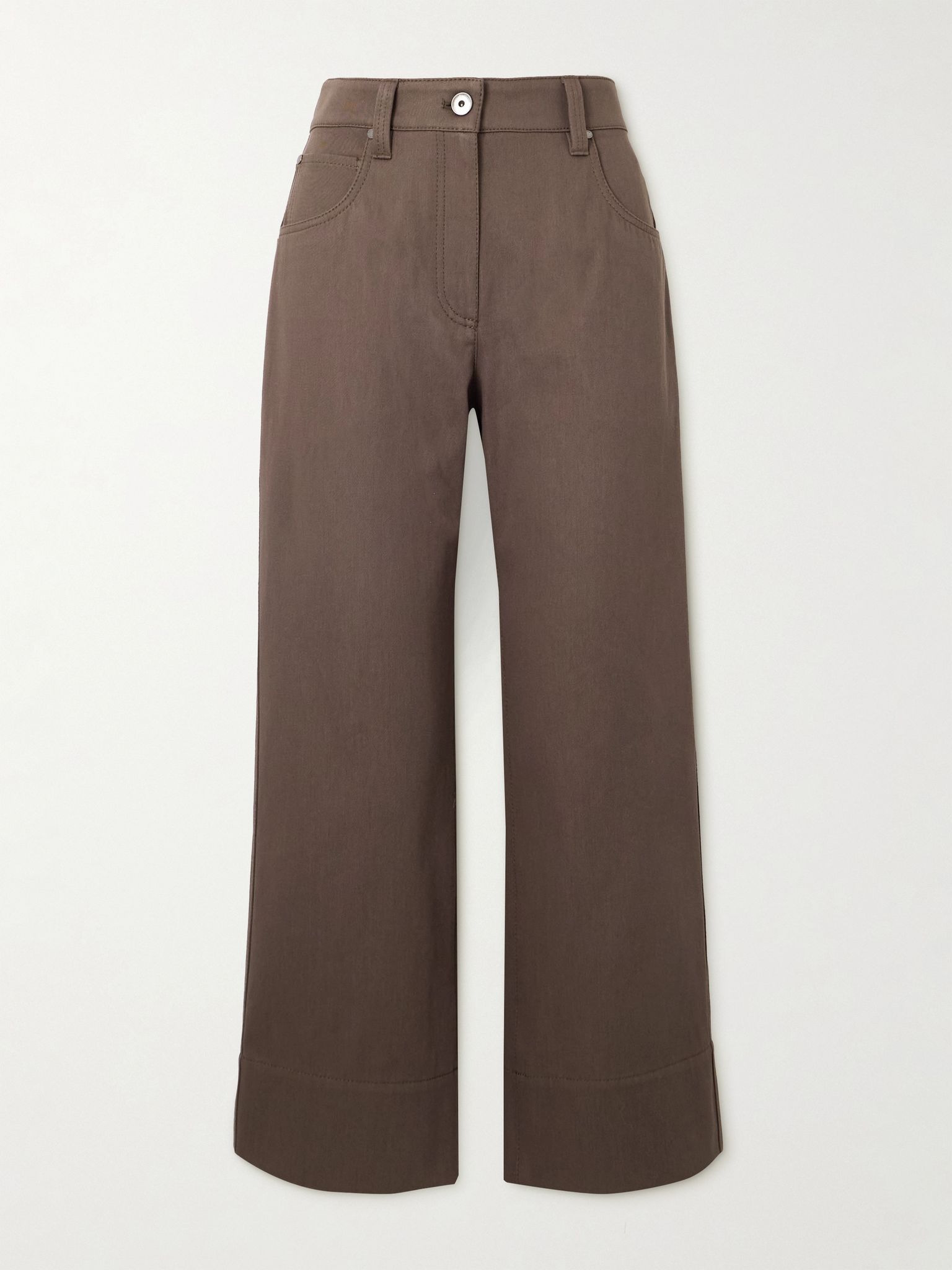 Cropped bead-embellished straight-leg jeans Brown - 1