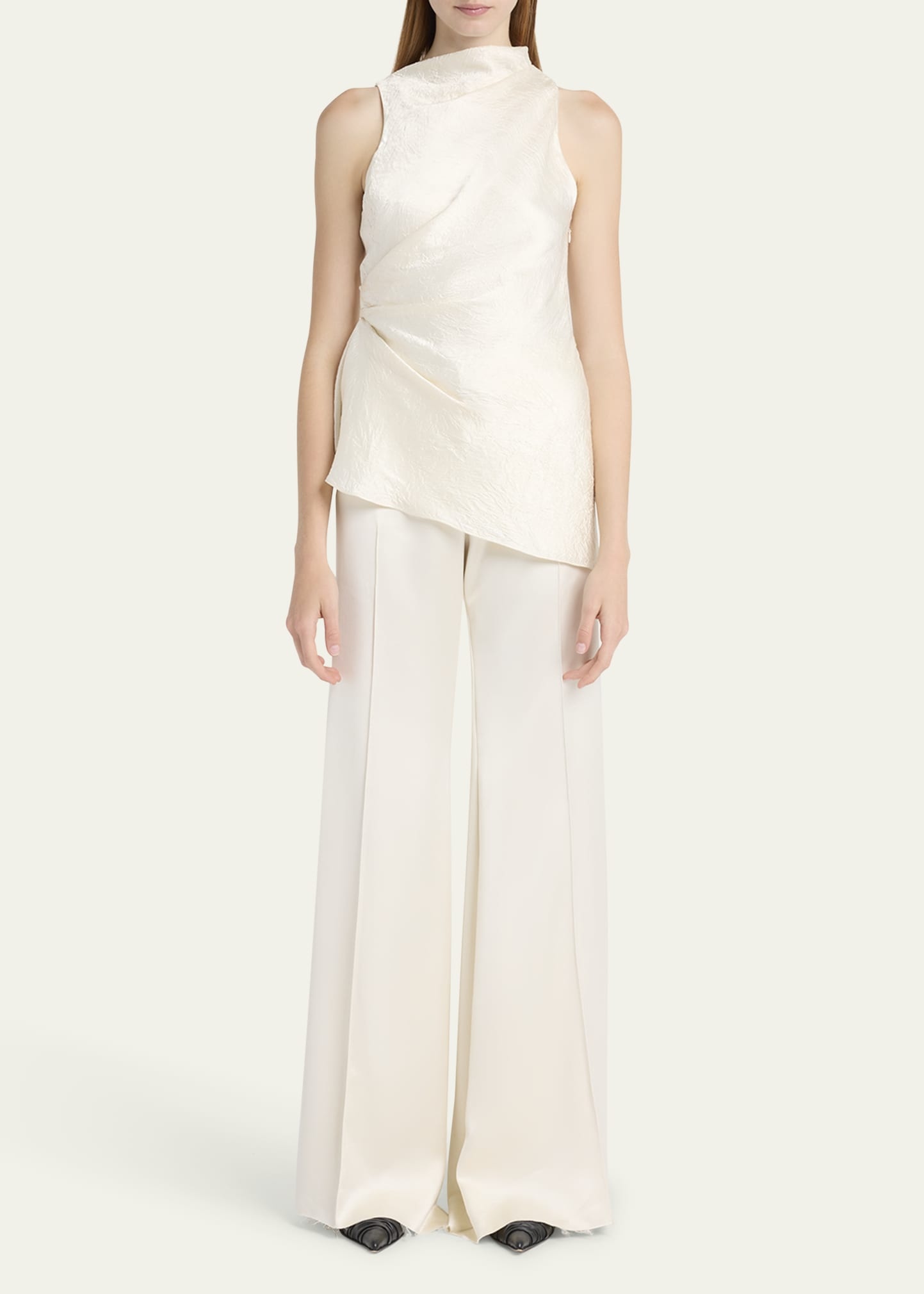 Alexander McQueen Asymmetric Ruched Smashed Satin Top