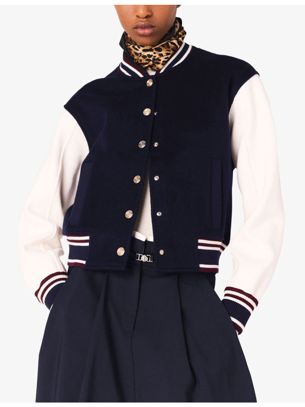 Ribbed-Collar Two-Tone Wool Bomber Jacket - 3