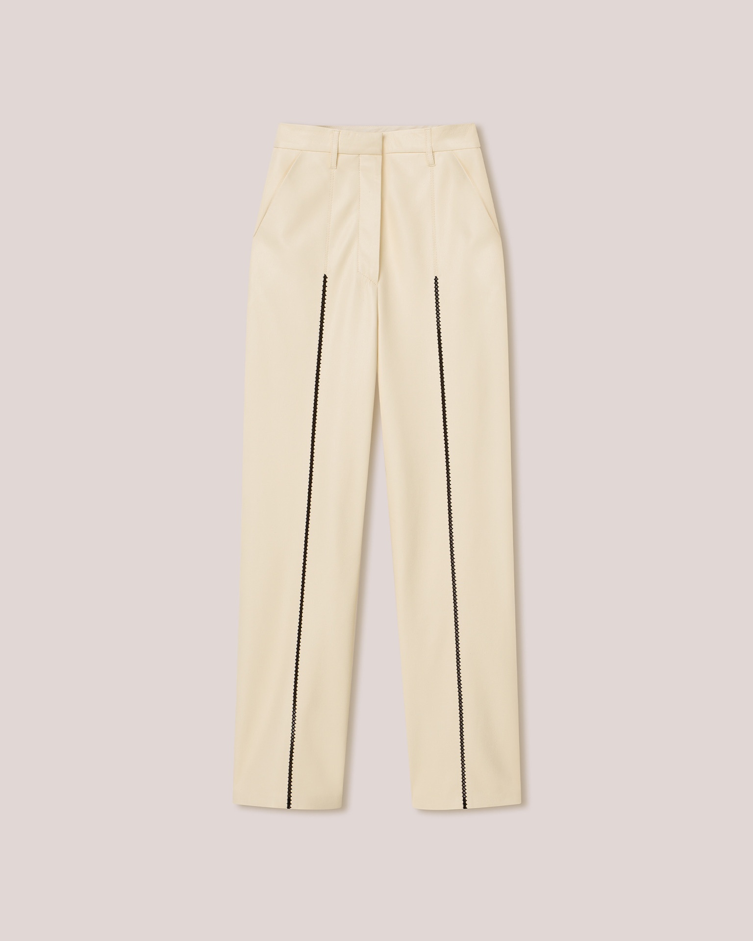 LUCEE - Vegan leather merrow-stitch straight-leg trousers - Vanilla - 1