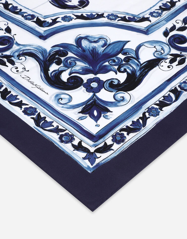 Large majolica-print twill scarf (140 x 140) - 3