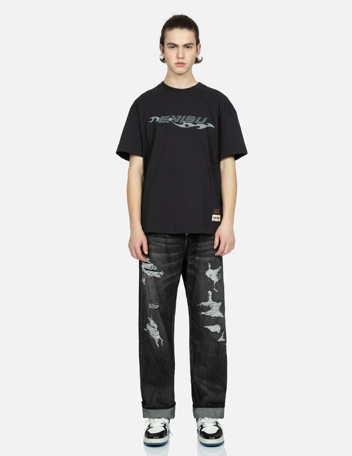 LOGO PRINT LOOSE-FIT DISTRESSED DENIM JEANS - 5
