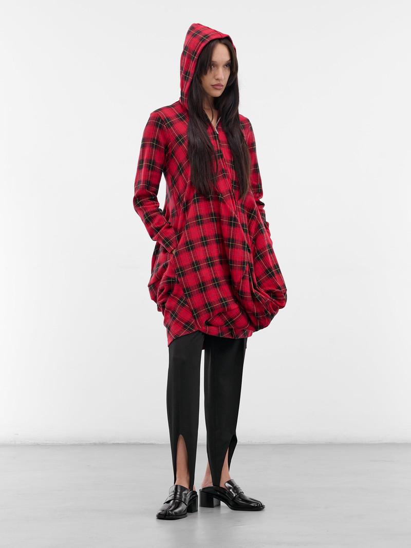 Comme Des Garçons Red Tartan Asymmetric Draped Hoodie outlook