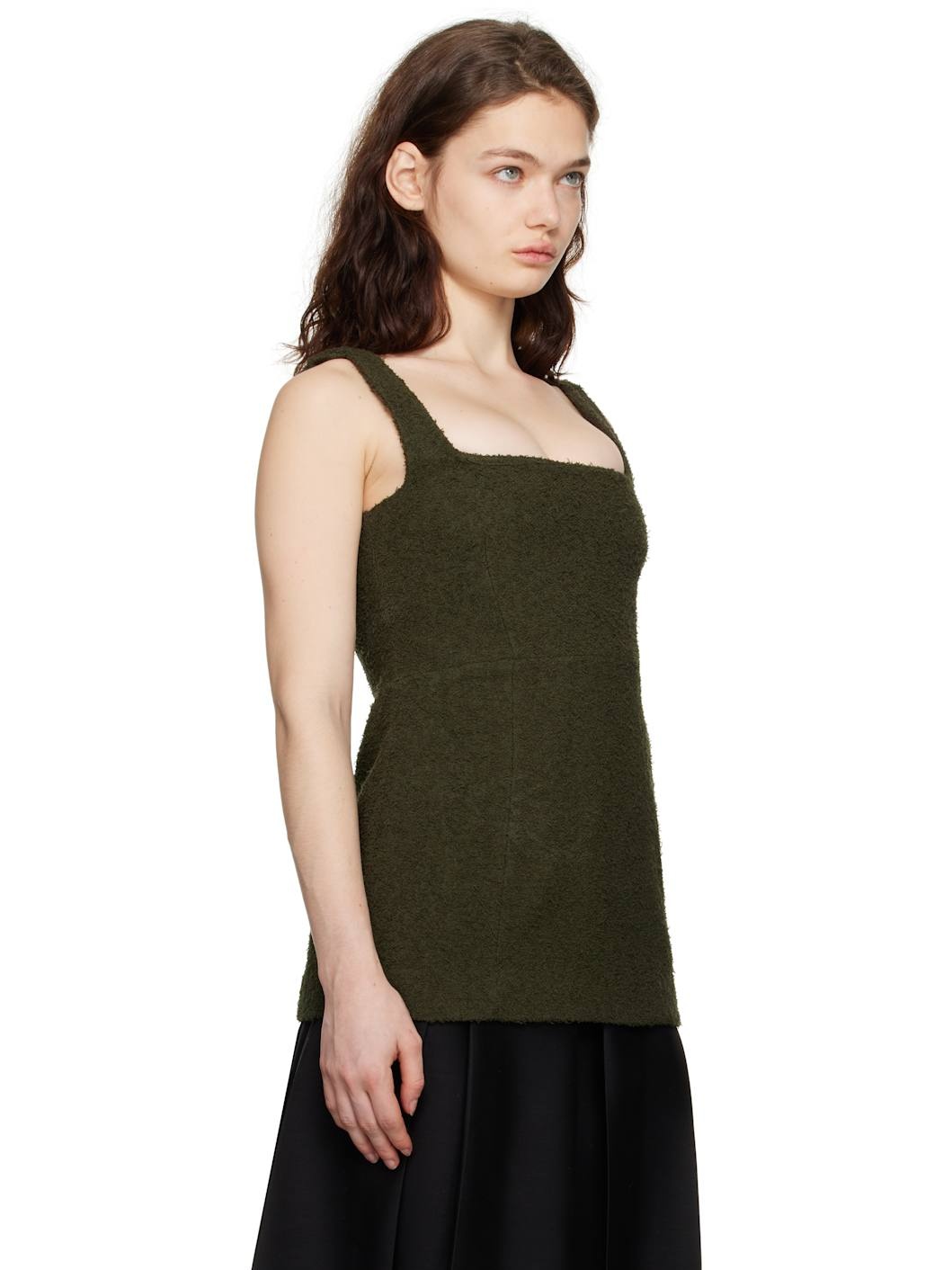 Green Square Neck Bouclé Top - 2