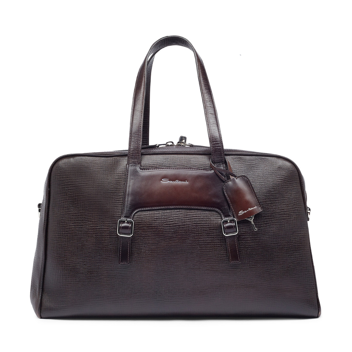 Brown embossed leather weekend bag - 1