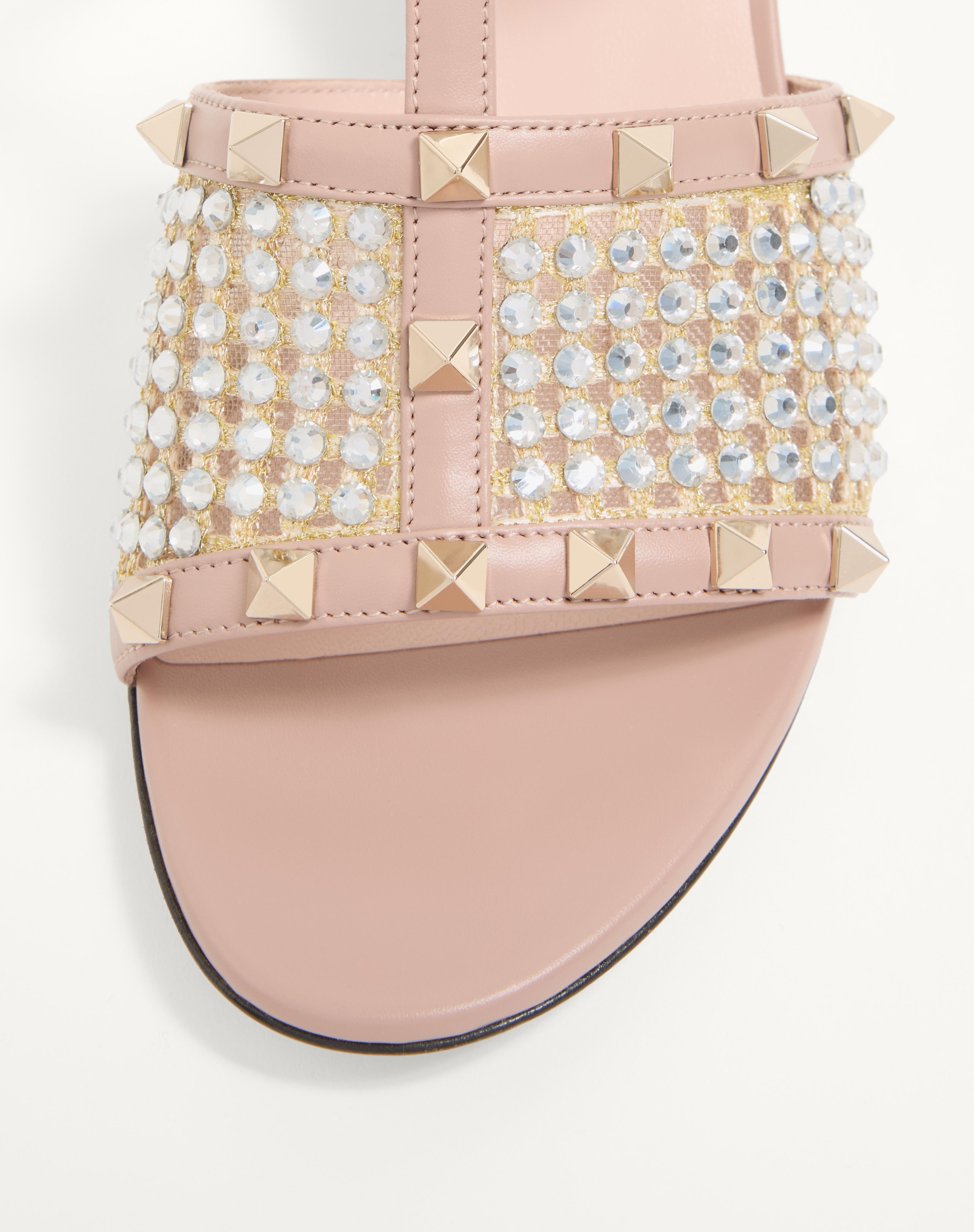 ROCKSTUD CALFSKIN SLIDE SANDAL WITH STRASS EMBROIDERY 60MM - 5