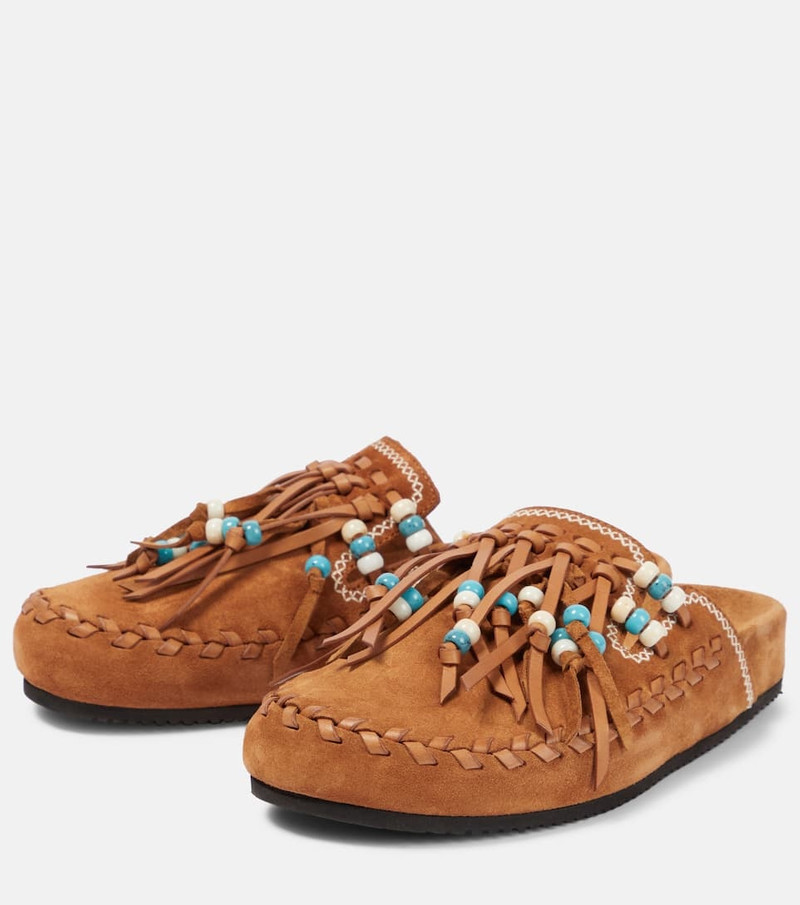 Bead-embellished suede mules 5