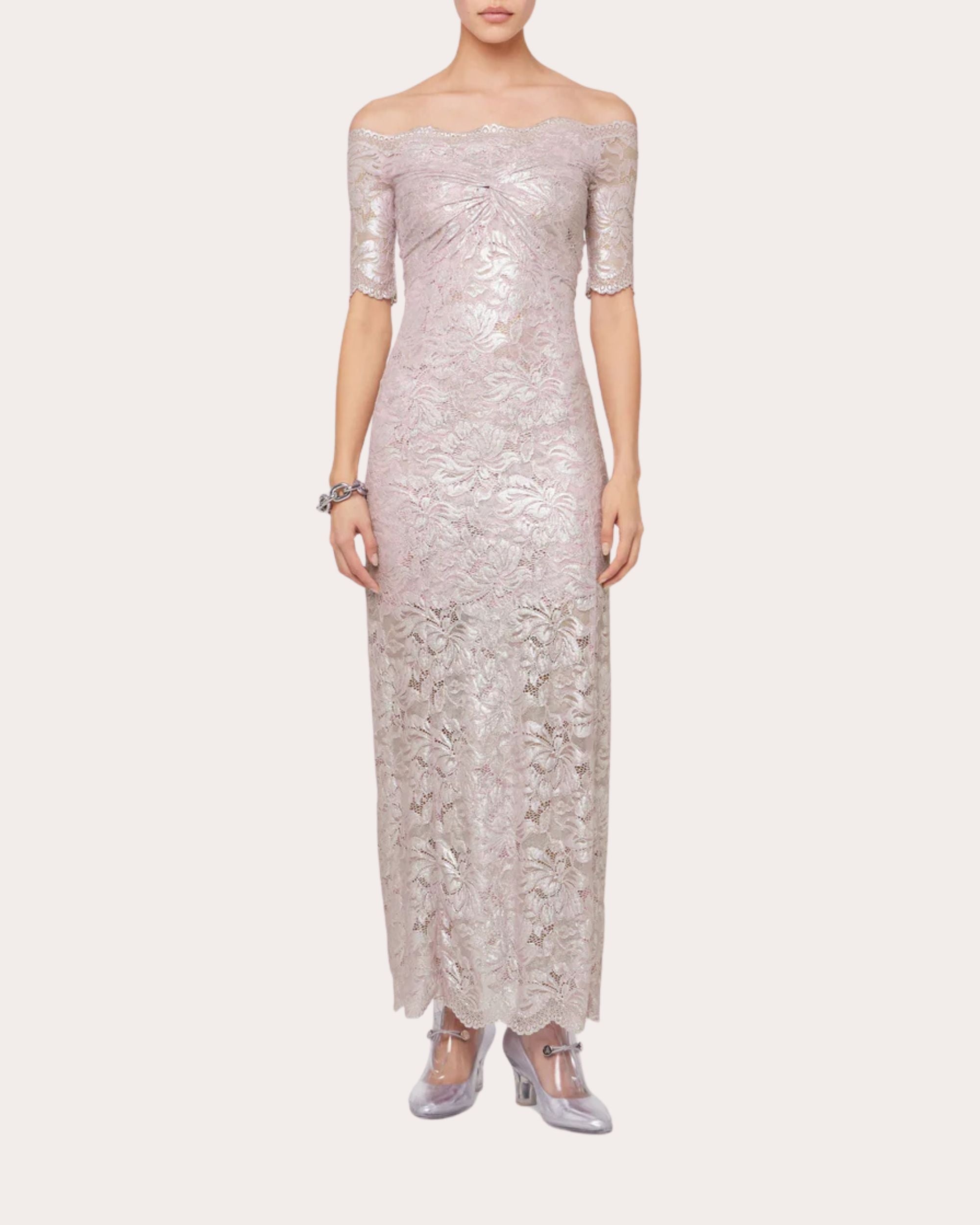 Metallic Lace Off-Shoulder Maxi Dress - 2