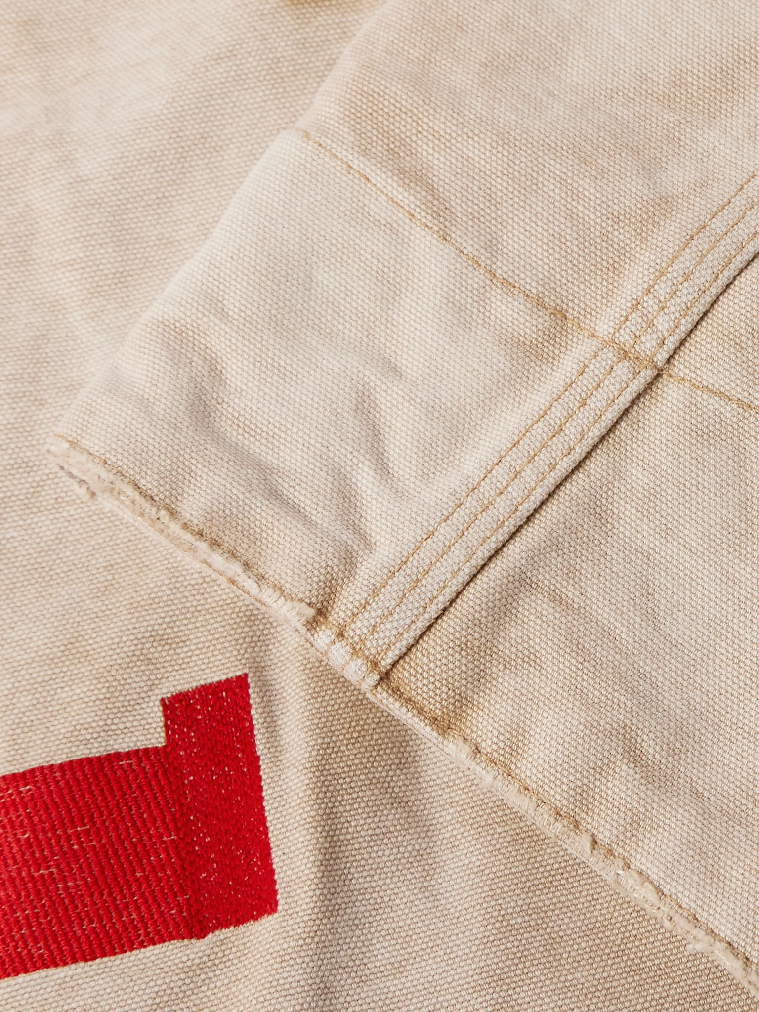 Corduroy-Trimmed Logo-Print Distressed Cotton-Canvas Bomber Jacket Beige - 6