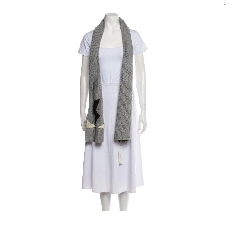 FENDI Eye Monster Wool Scarf - Grey - 8