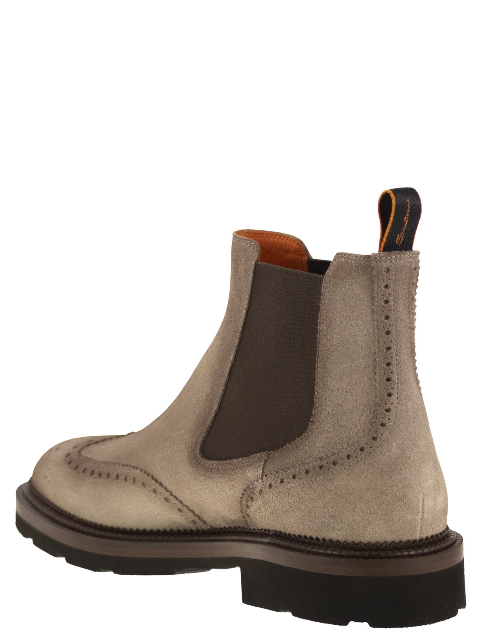 Santoni Men Chelsea Brogue Suede Ankle Boot - 3