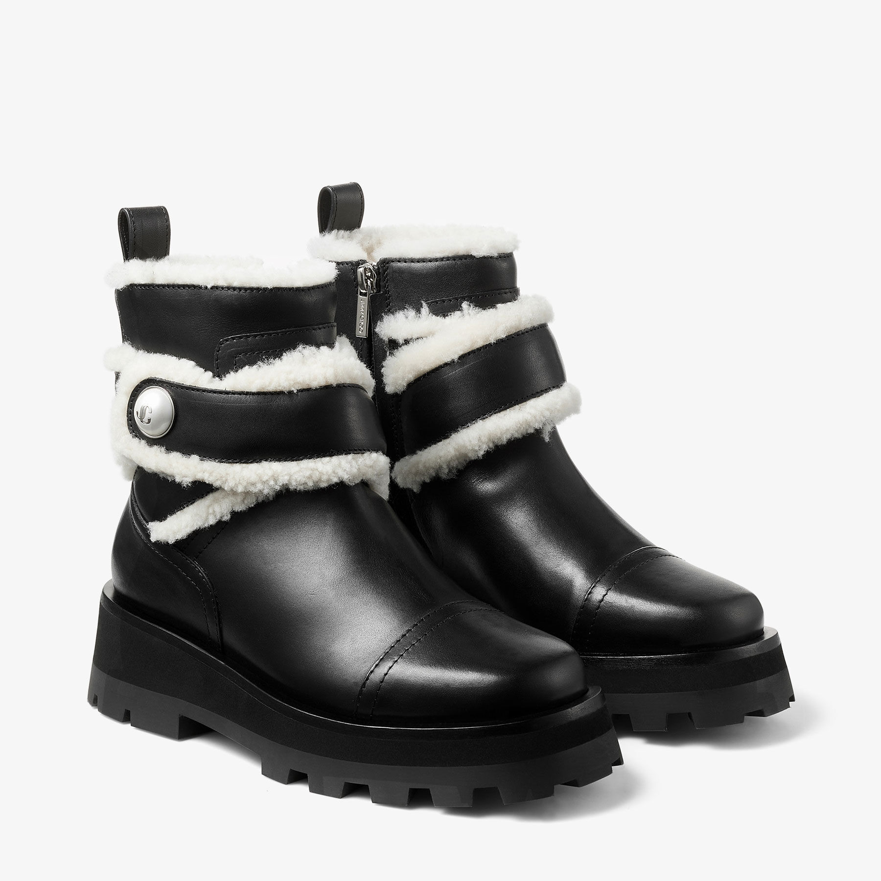 Meena Flat
Black Shiny Calf Leather Ankle Boots with Shearling - 2