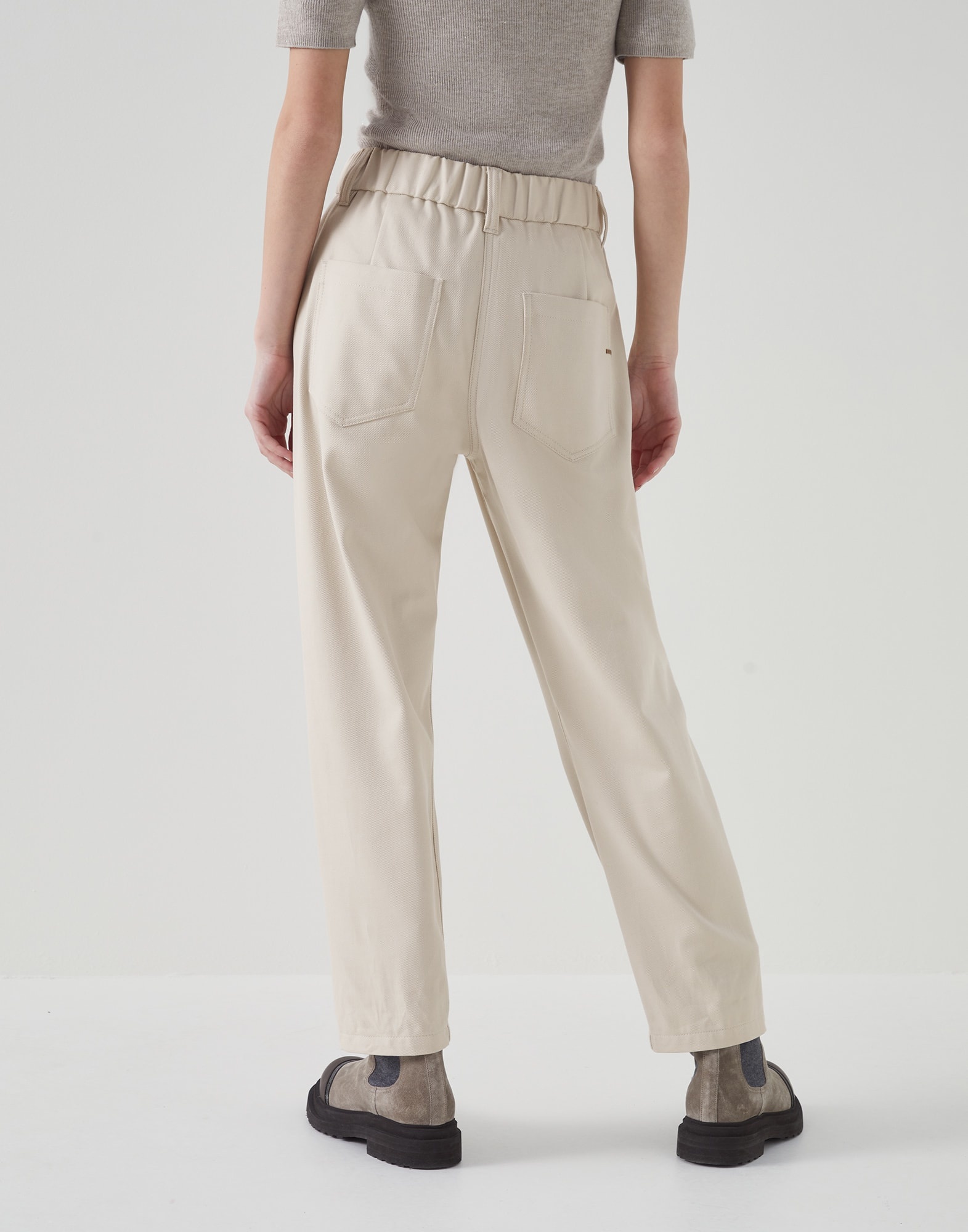 Stretch cotton cover baggy pull-on trousers with shiny bartack - 2
