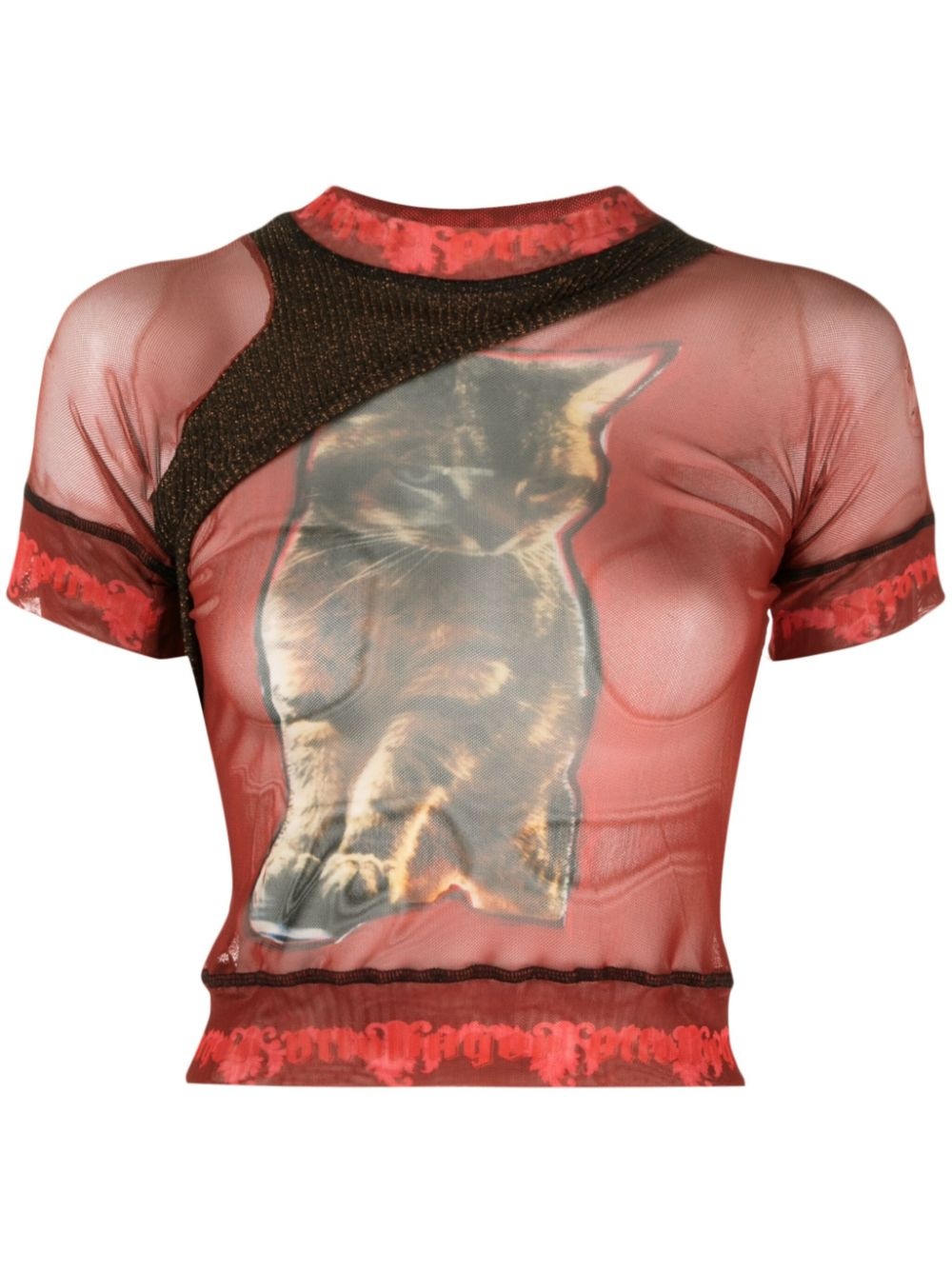 panelled animal-print sheer T-shirt - 1