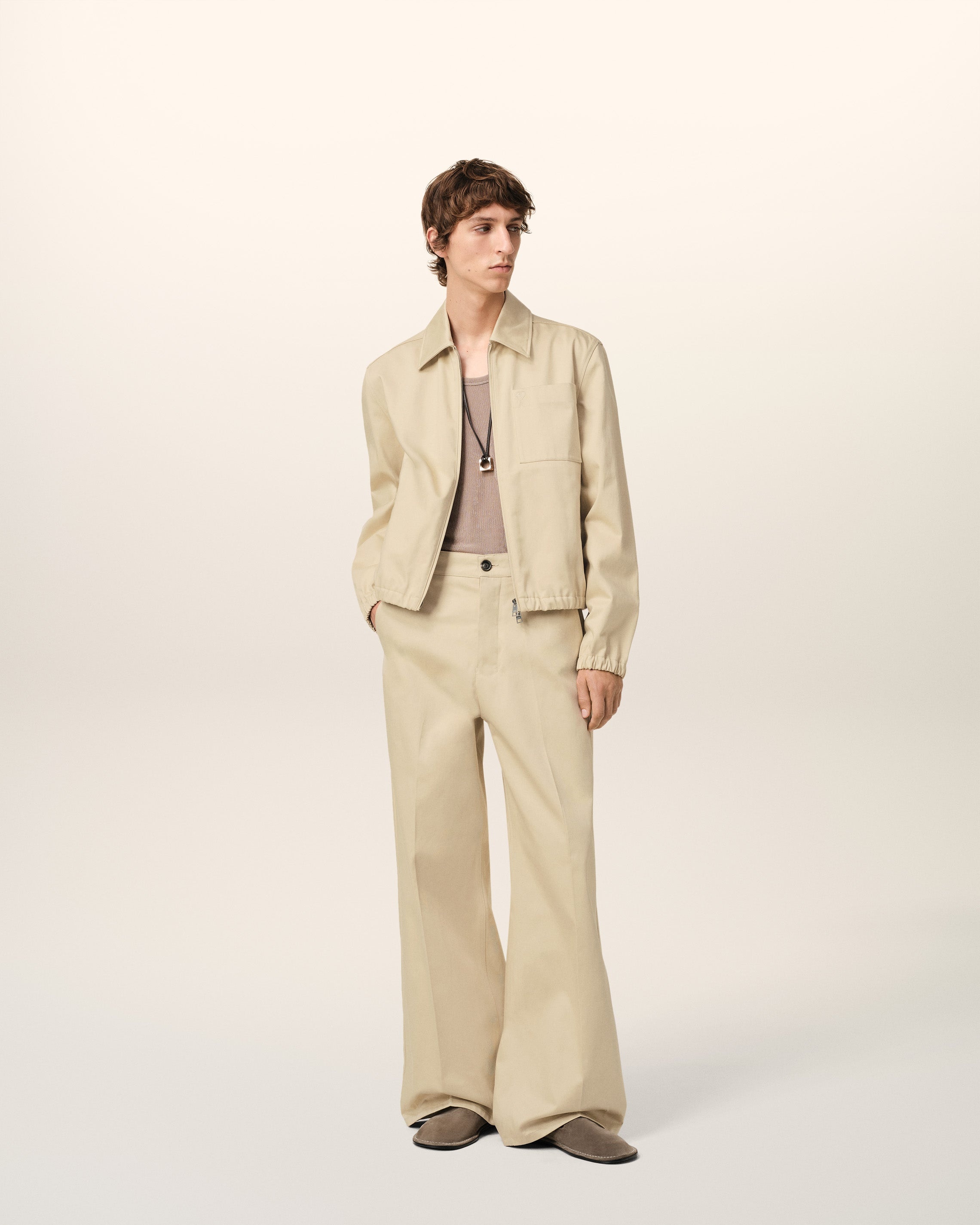 BEIGE COTTON BAGGY FIT TROUSERS - 2