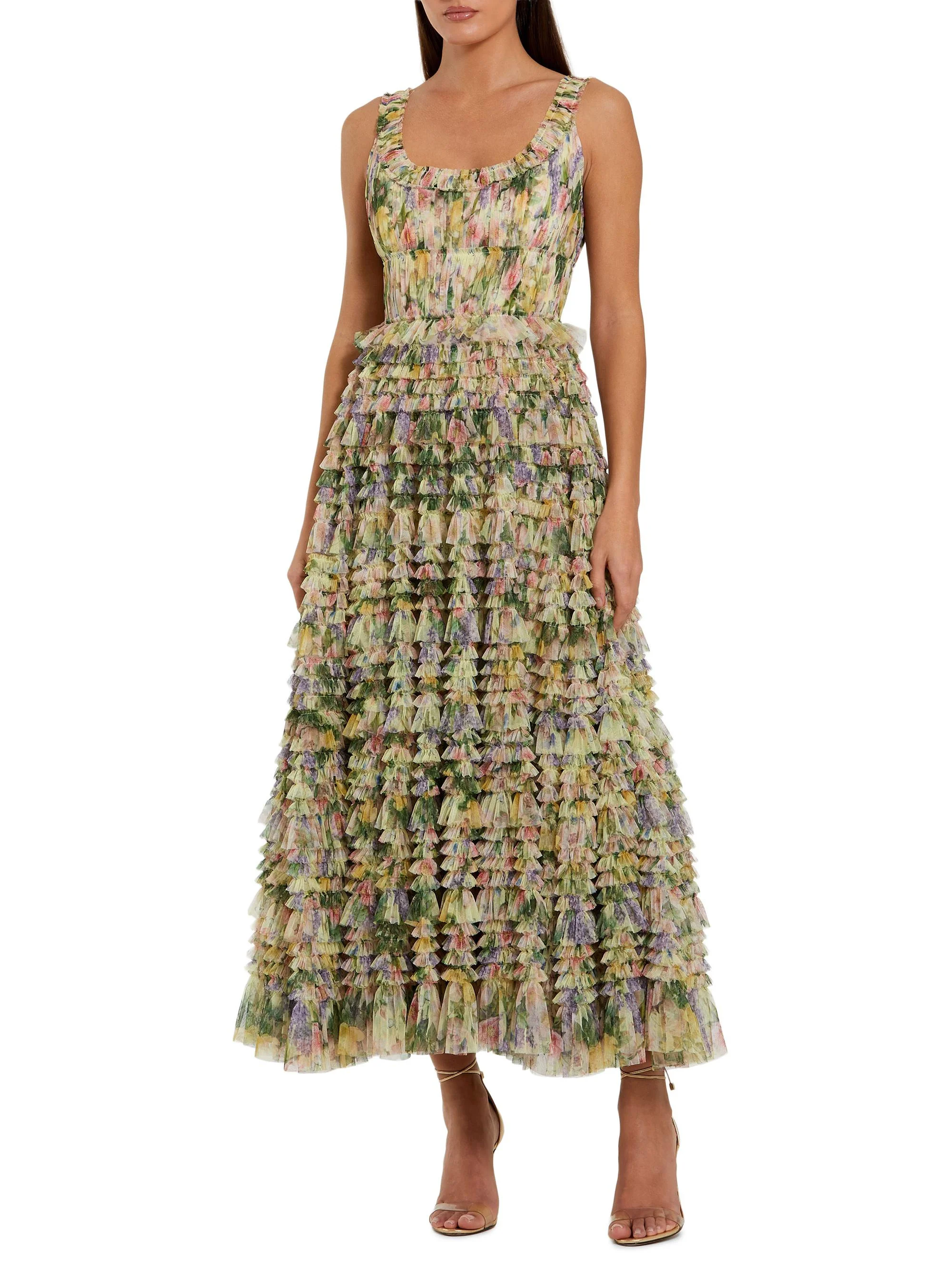 Women's Ruffled Fit & Flare Maxi Dress - Yellow Multi - 1
