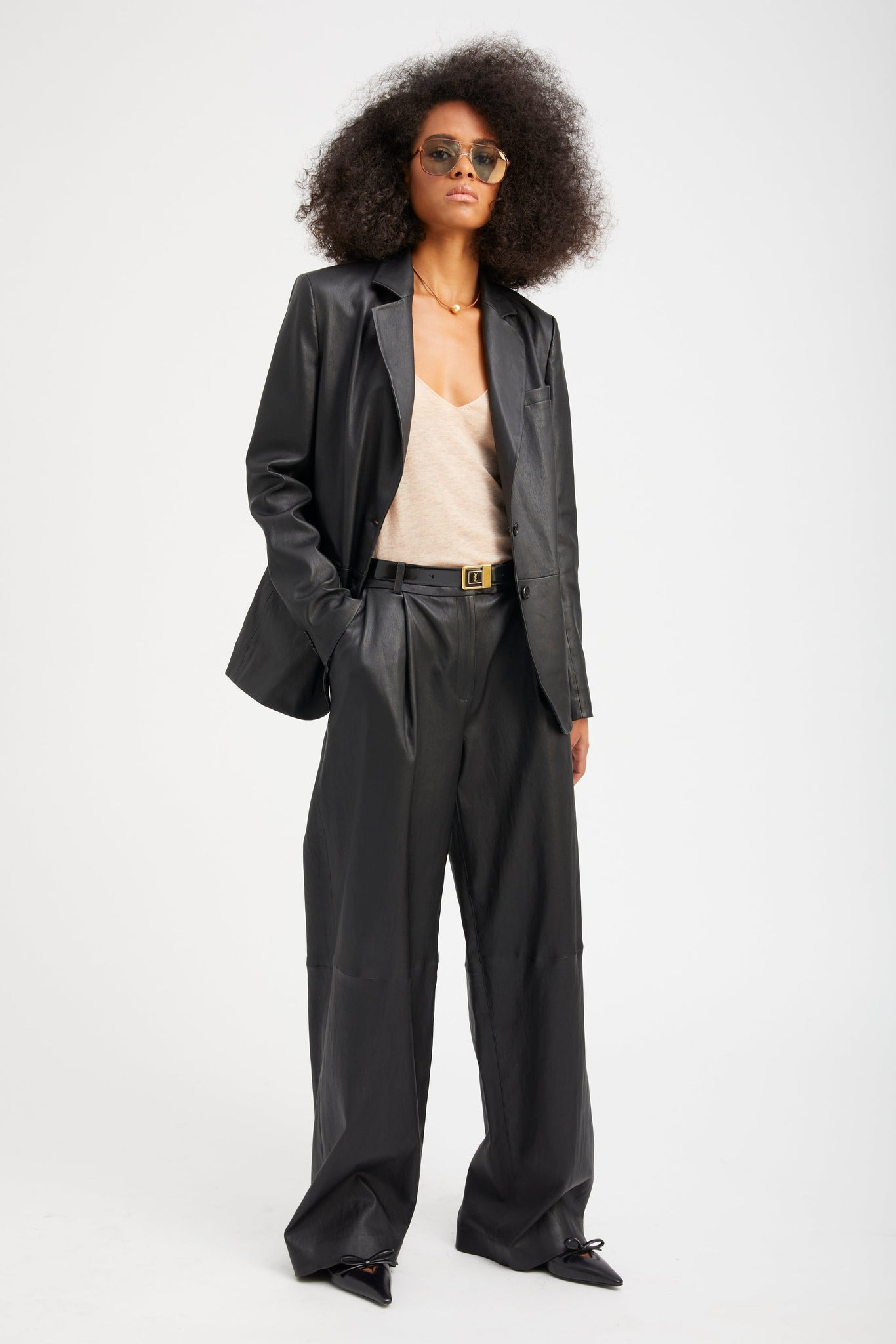 BLACK LEATHER CLASSIC BLAZER - 3