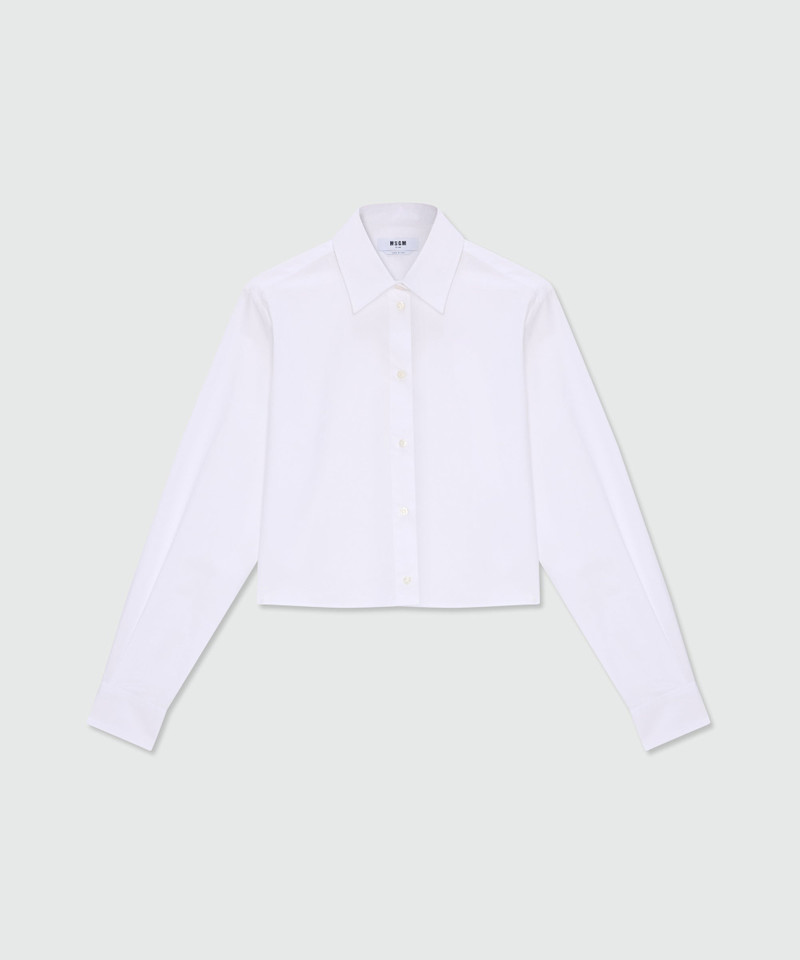 White cropped cotton poplin shirt with chest embroidery 1