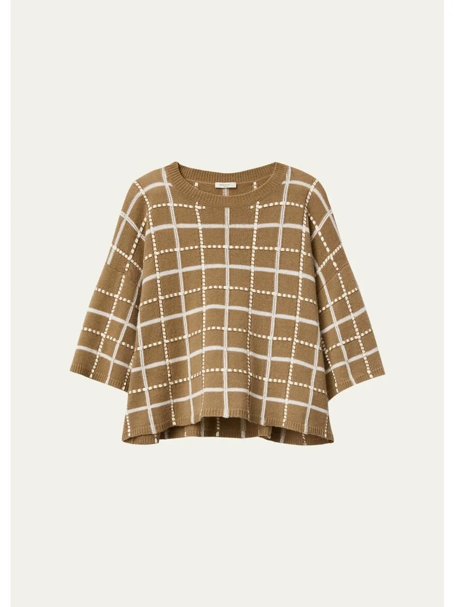 Oversized Cashmere-Linen Grid Sweater - 1