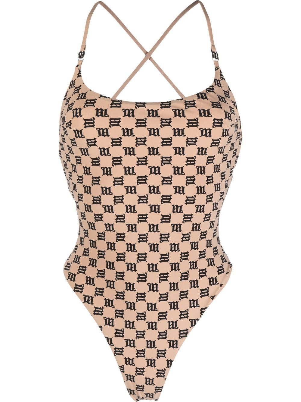 criss-cross monogram-print swimsuit - 1