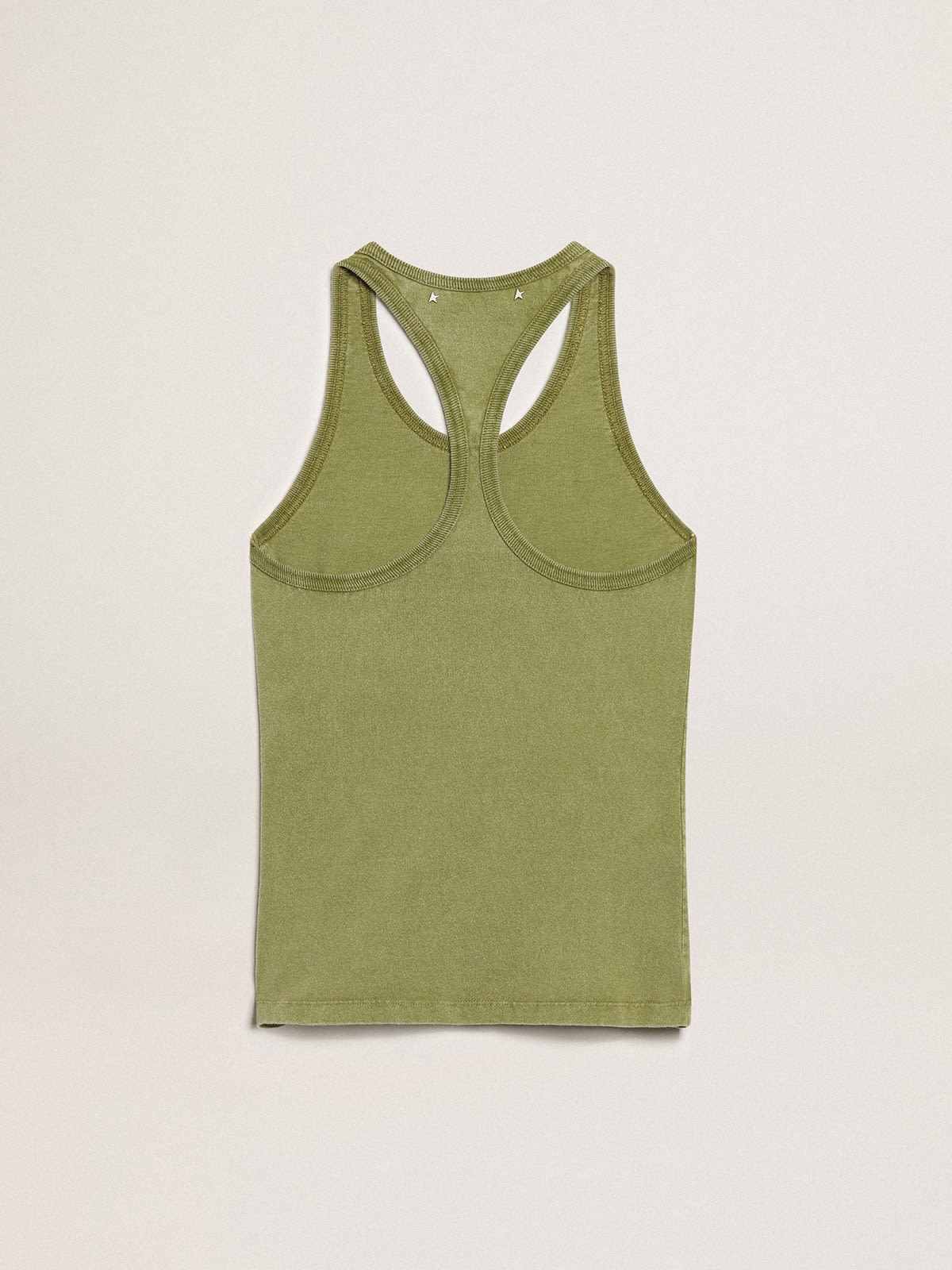 Pesto-green tank top with white lettering on the front - 6