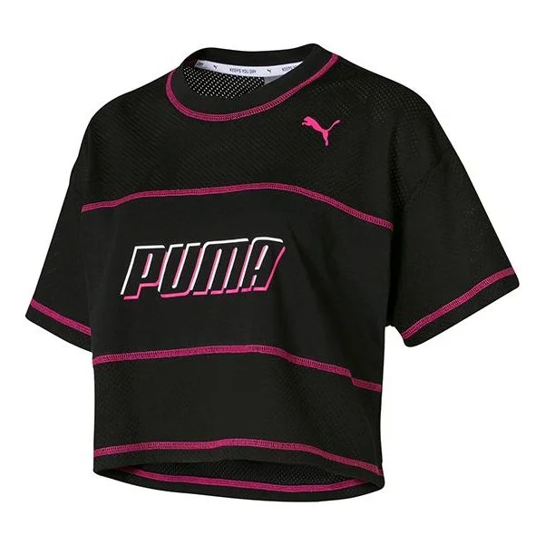 (WMNS) PUMA Alphabet Logo Printing Mesh Training Short Sleeve Black 844066-01 - 1