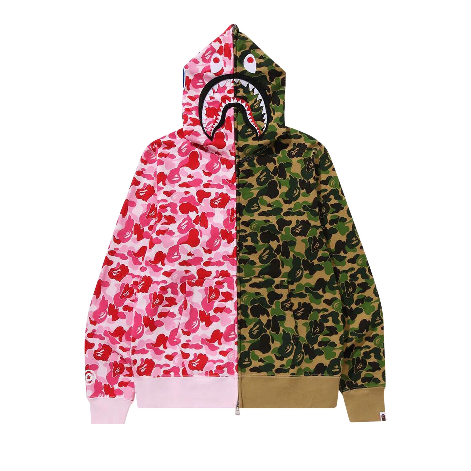 BAPE ABC Camo Crazy Shark Full Zip Hoodie 'Pink/Green' - 1