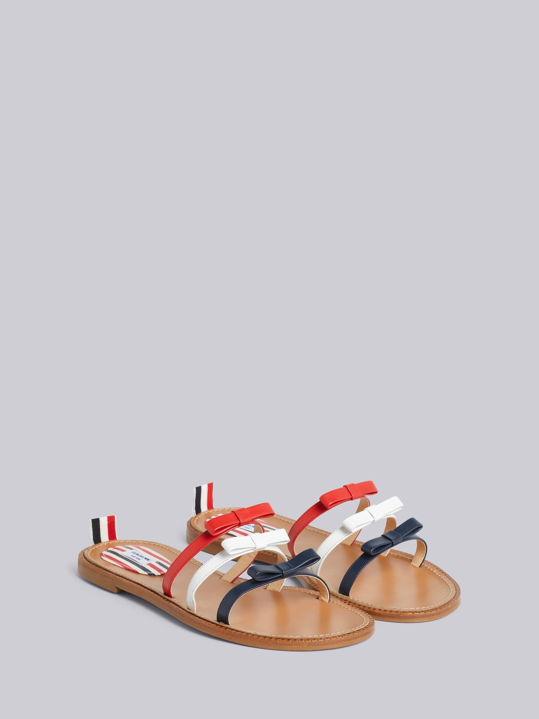 Multicolor Vitello Calf Leather Three Bow Slide Sandal - 3