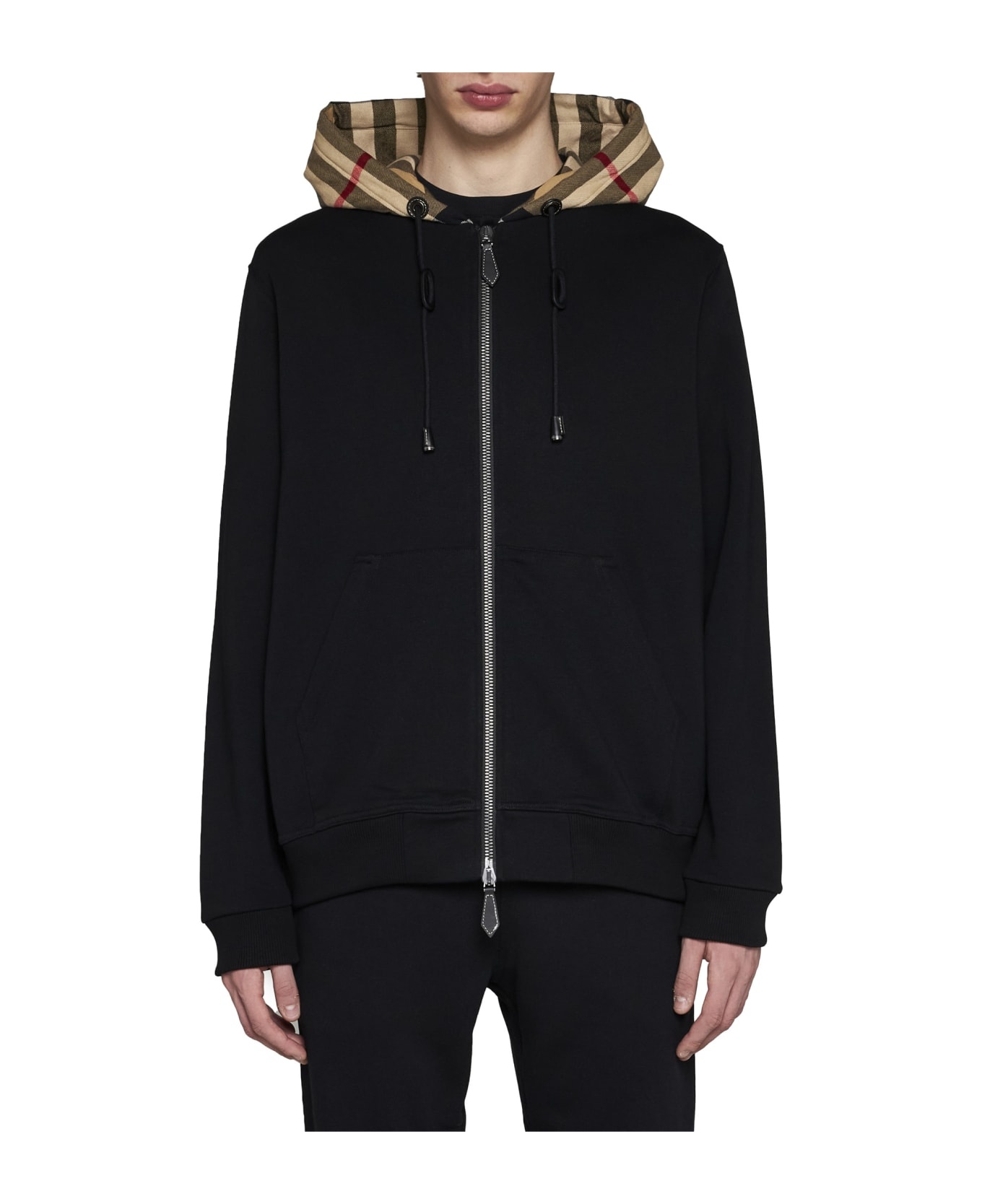 Check Detailed Zipped Drawstring Hoodie - 3