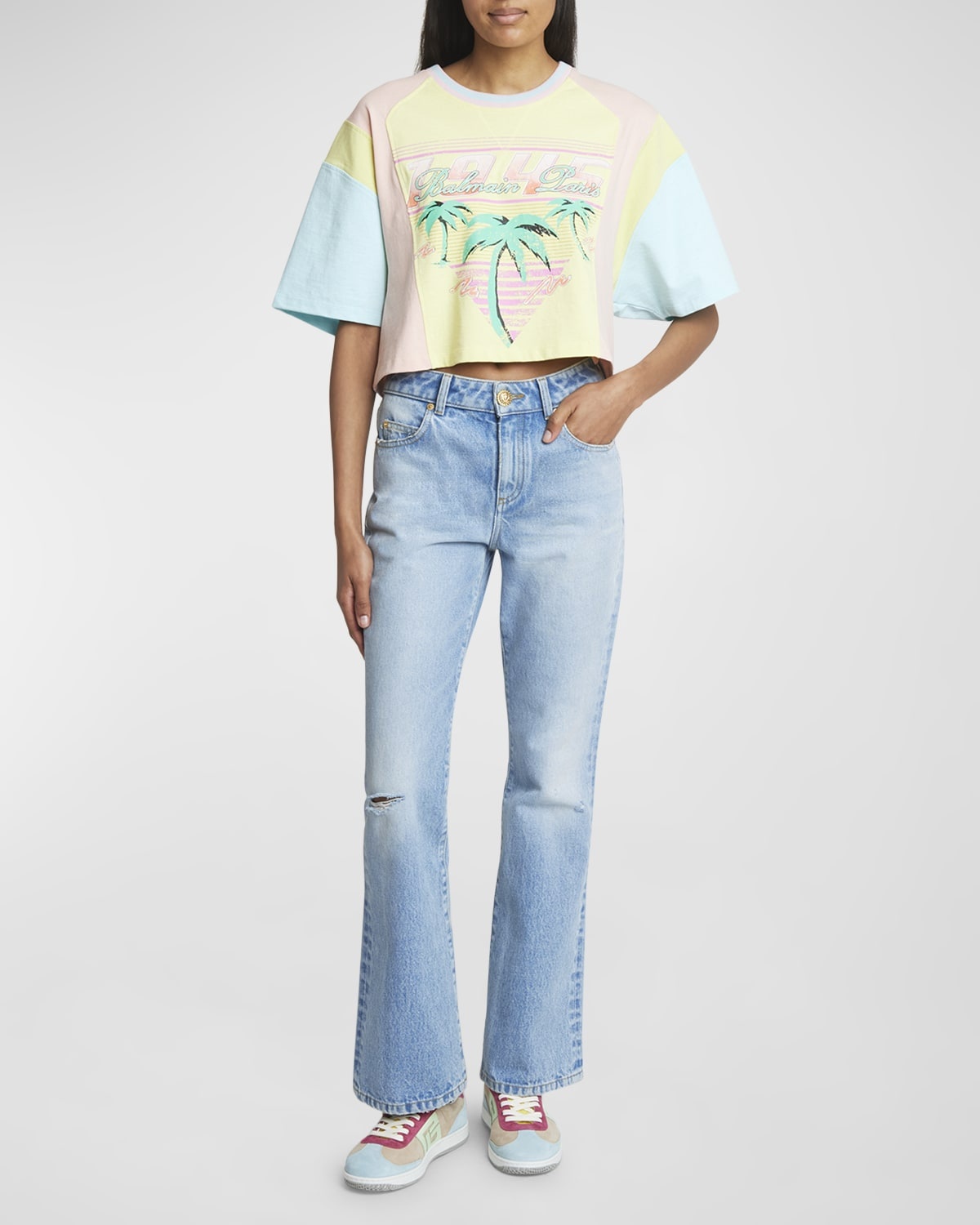 Palm Tree Colorblock Short-Sleeve Logo Crop T-Shirt - 3