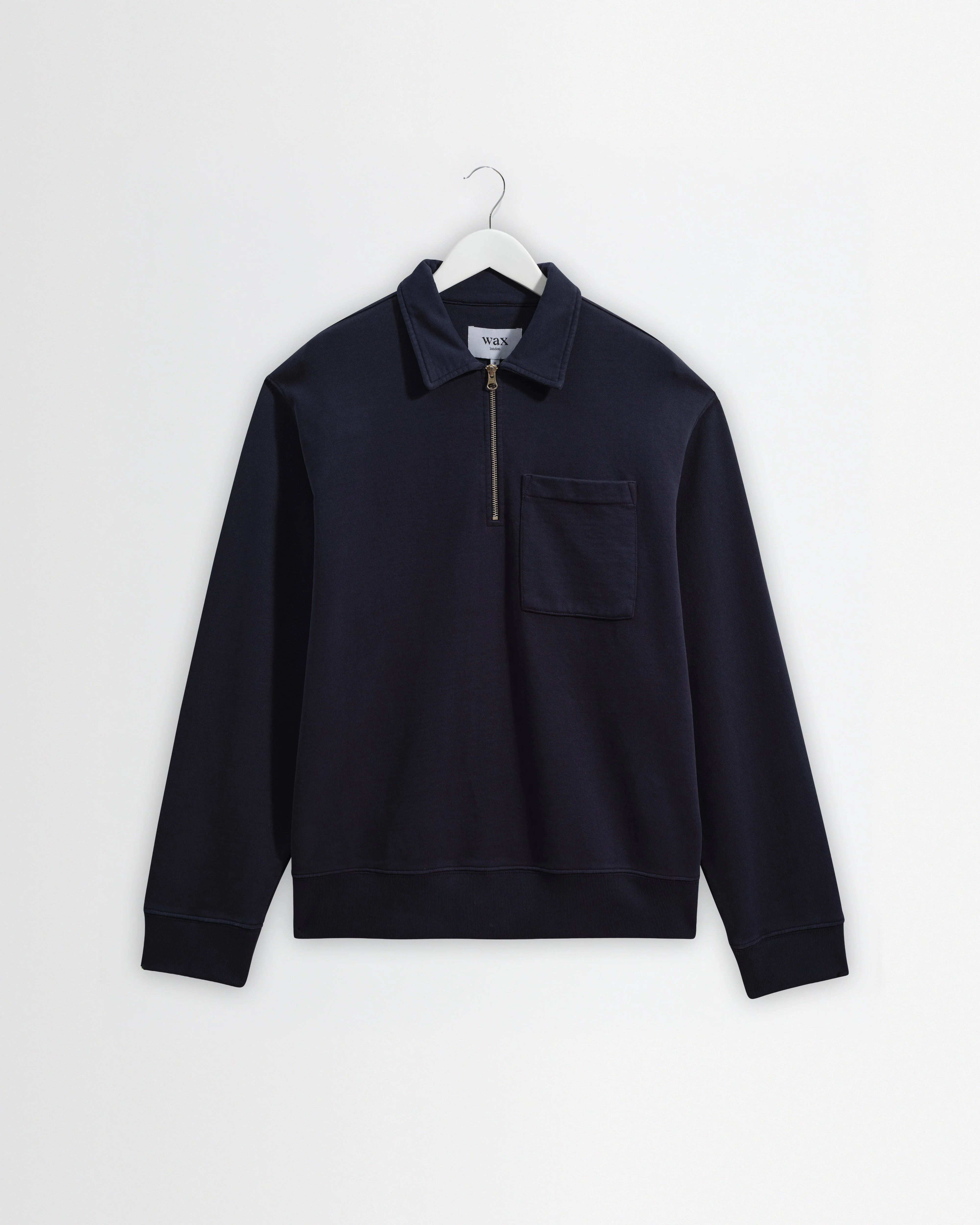 Reeve - Washed Navy Loopback Organic Cotton Collared Sweatshirt - 1
