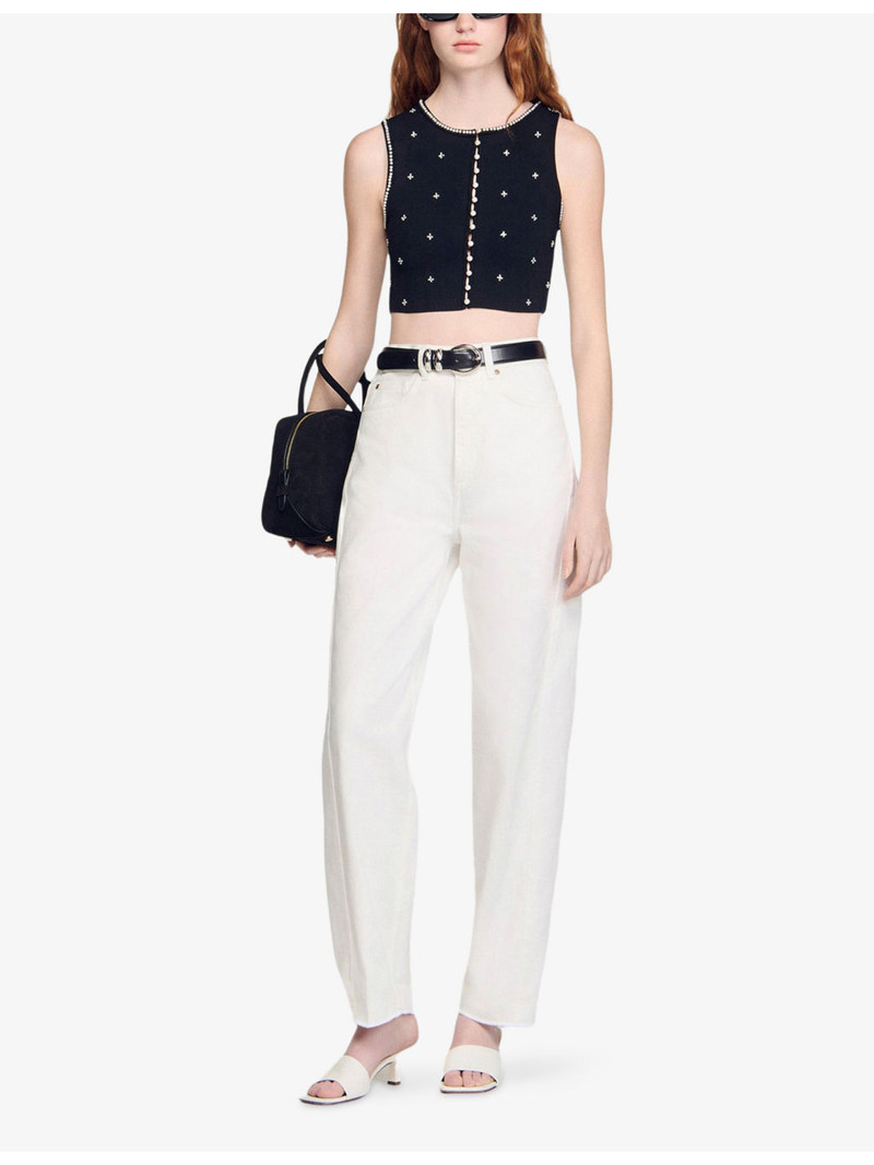 Sandro Rhinestone-Embellished Cropped Knitted Top outlook