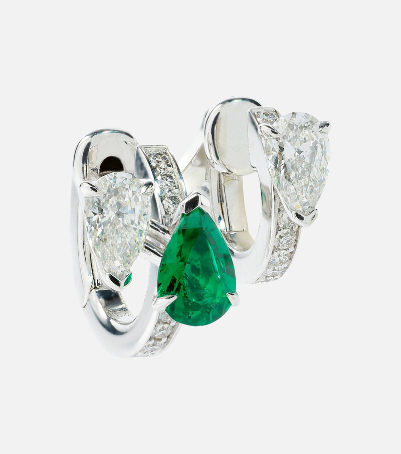 Serti Sur Vide 18kt white gold single earring with diamonds and emerald 1