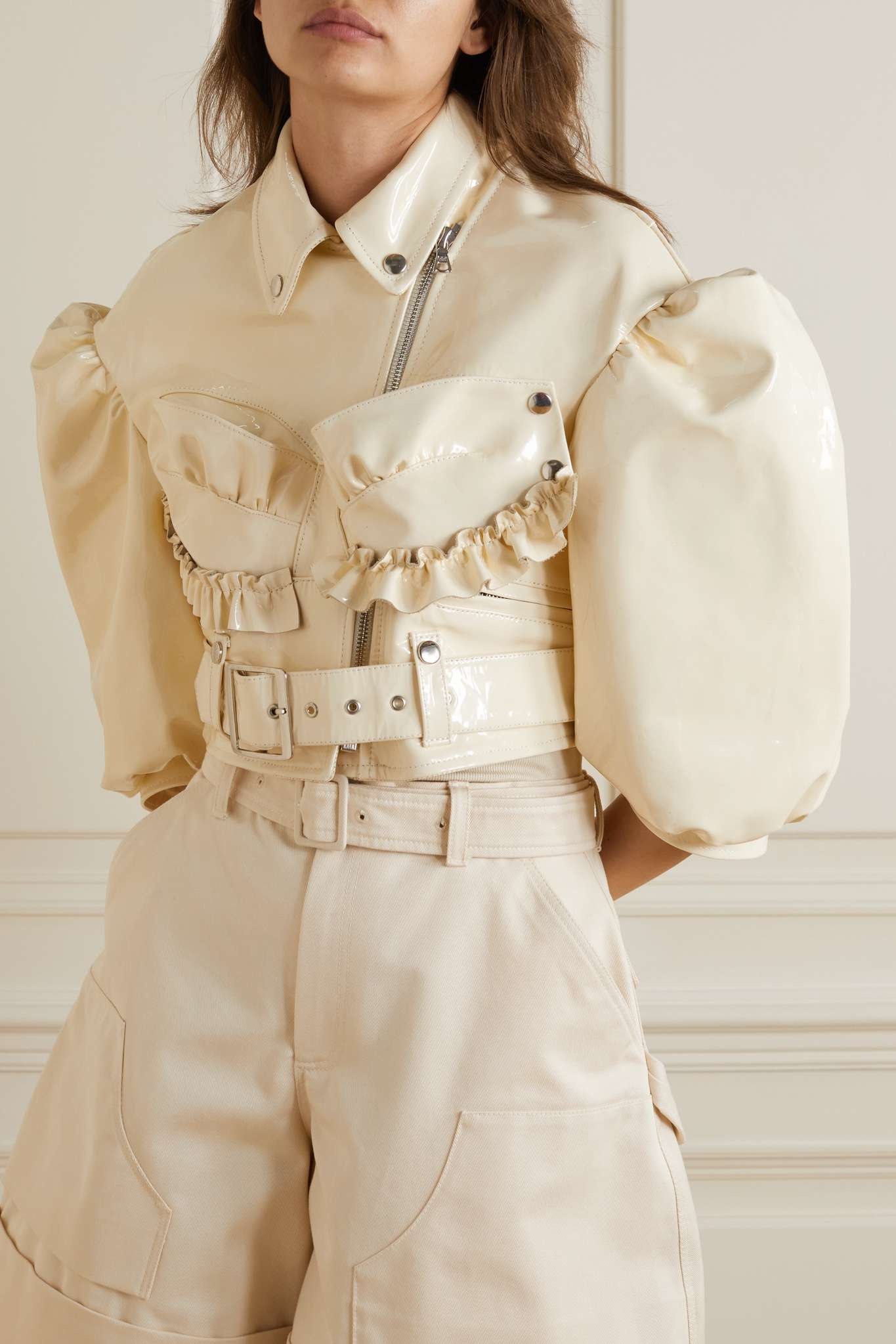 Ruffled patent-leather biker jacket - 3