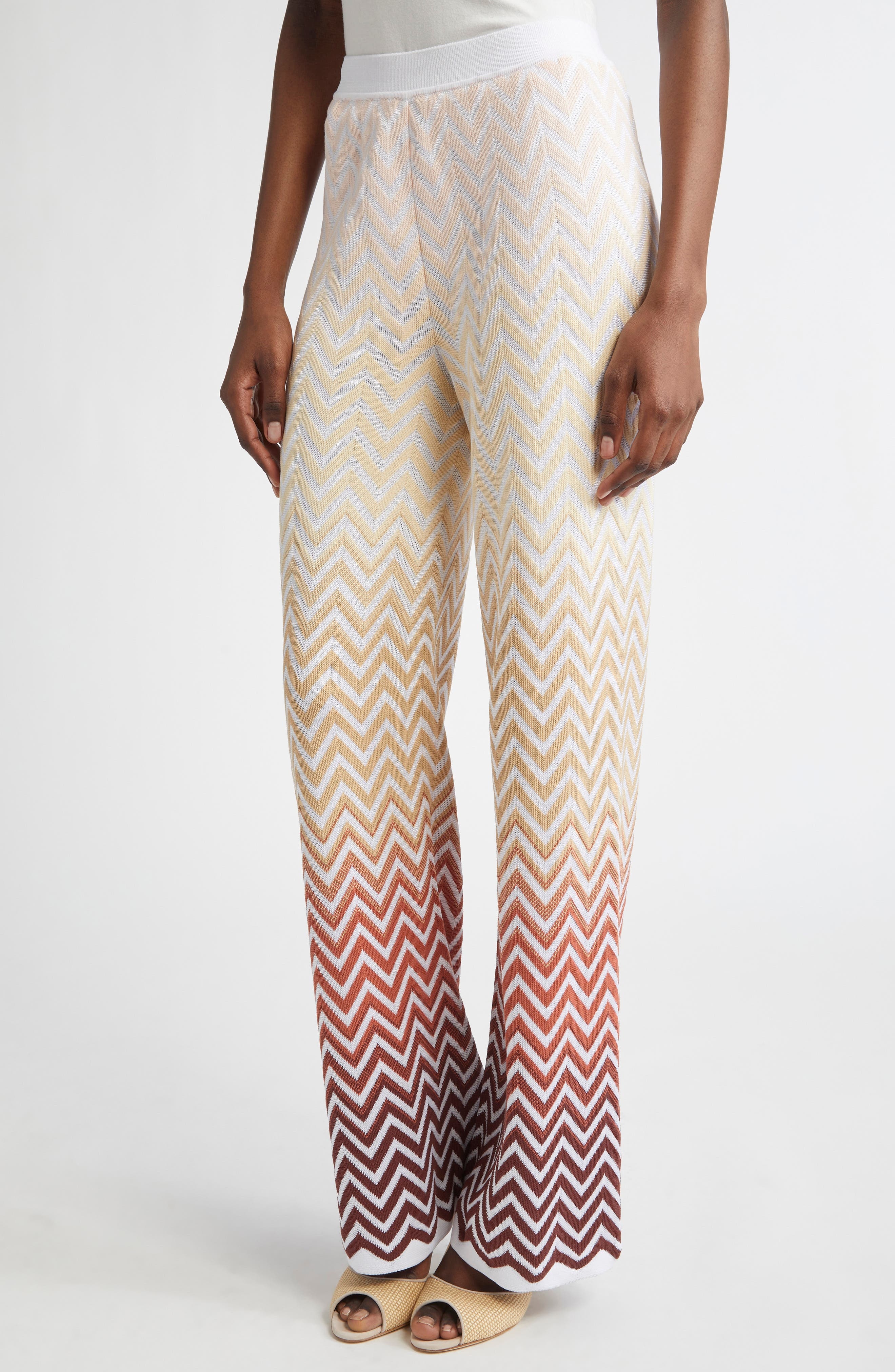 Missoni Gradient Zigzag Jacquard Knit Wide Leg Pants in White/Beige/Pink/Brown at Nordstrom - 5
