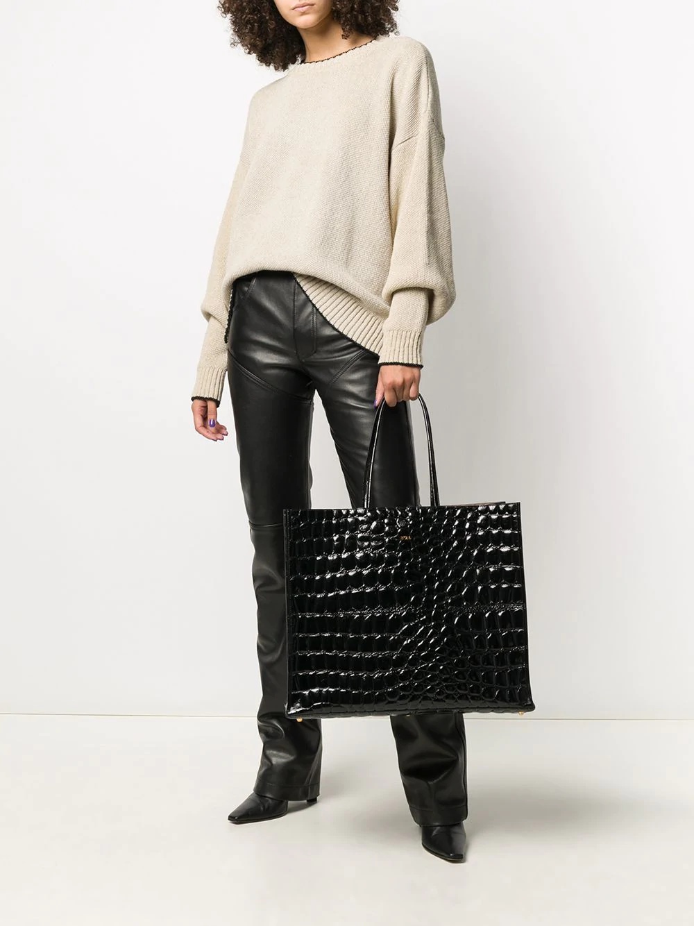 embossed-leather tote bag - 2