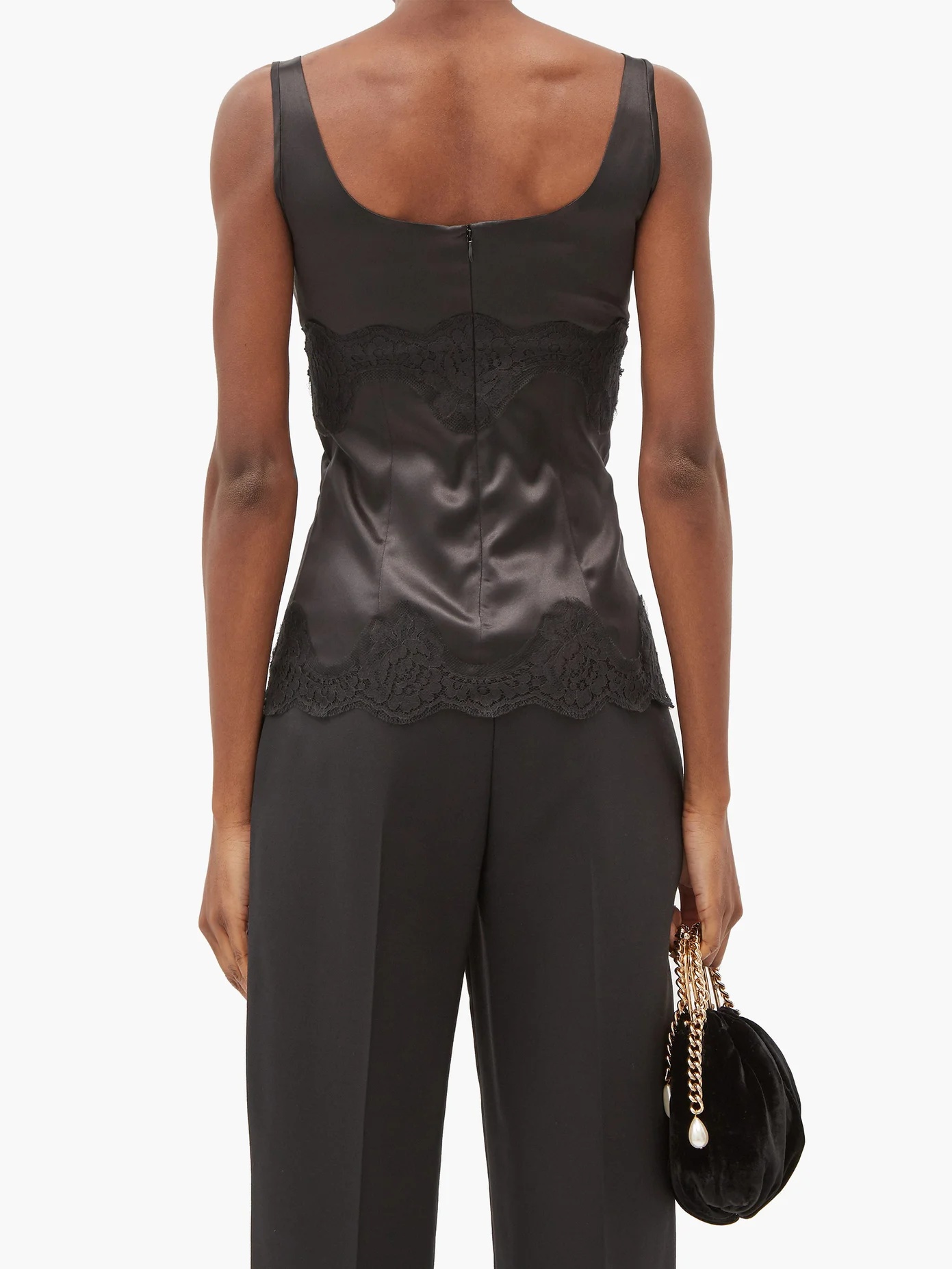 Lace-trimmed silk-blend satin top - 5